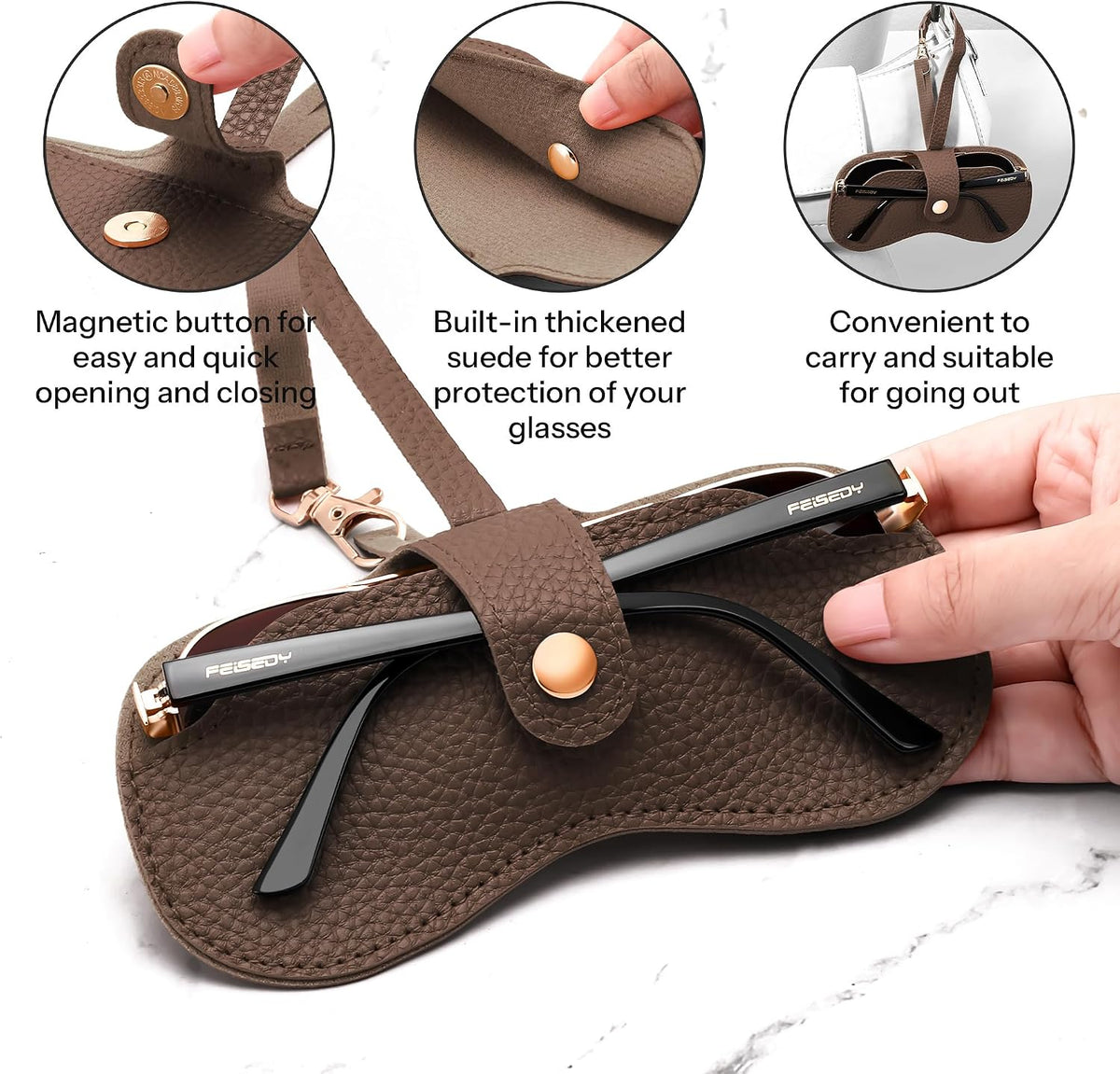 商品图片 15 | B0FGXSC9RB | FEISEDY Soft Leather Sunglass Case-Slim Portable Glasses Holder for Women