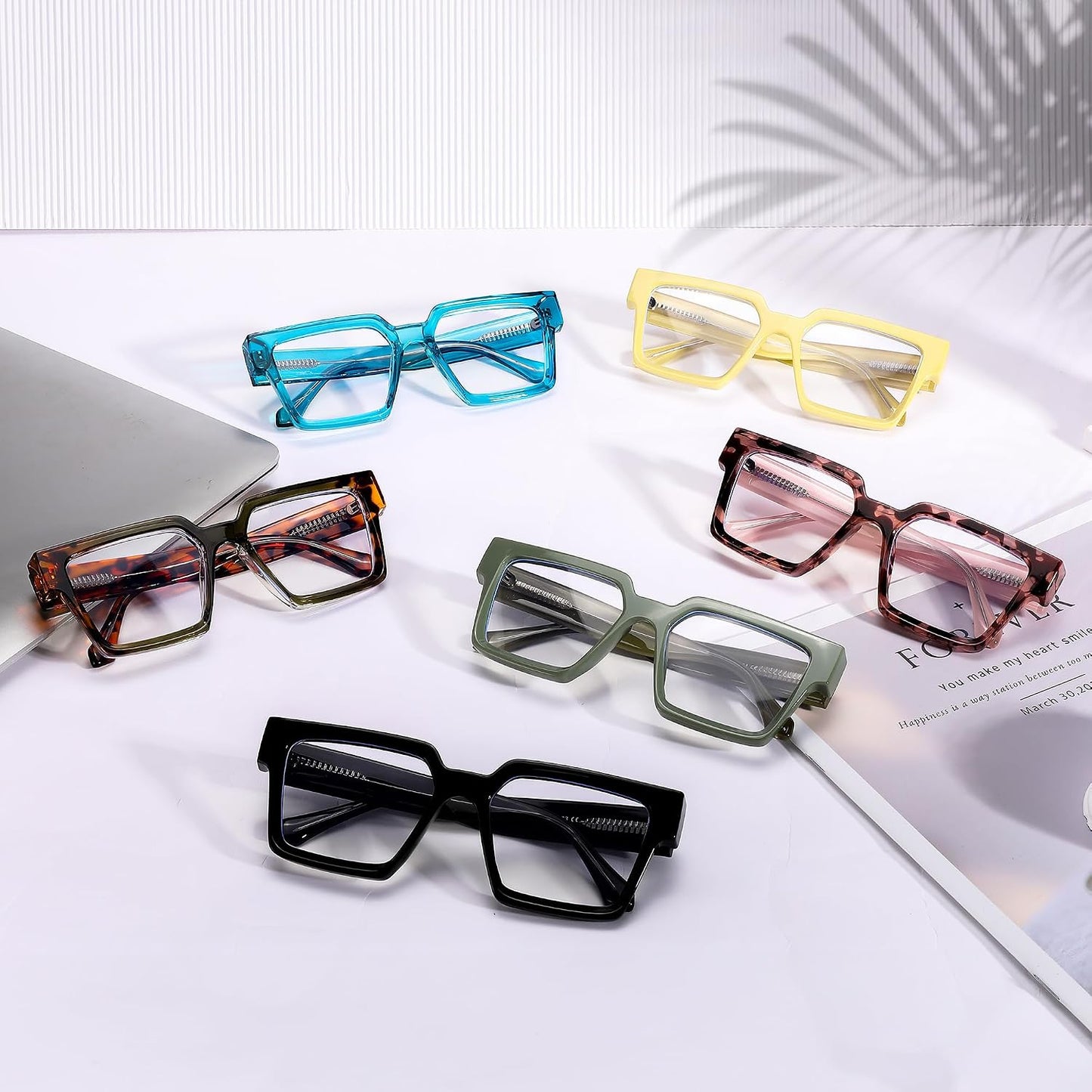 商品图片 7 | B0CDBH37B5 | FEISEDY Oversized Blue Light Glasses for Women Men TR90 Retro Square Anti Eyestrain Glasses Rectangle Fashion Frame B0037