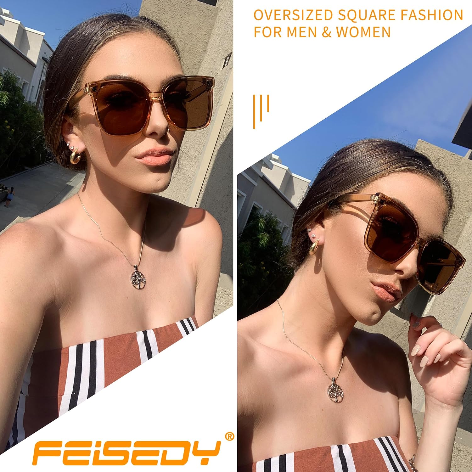 商品图片 98 | B0871BKMTN | FEISEDY Oversized Polarized Sunglasses - UV400 Protection, Square Fashion Sun Glasses for Outdoor & Daily B2600