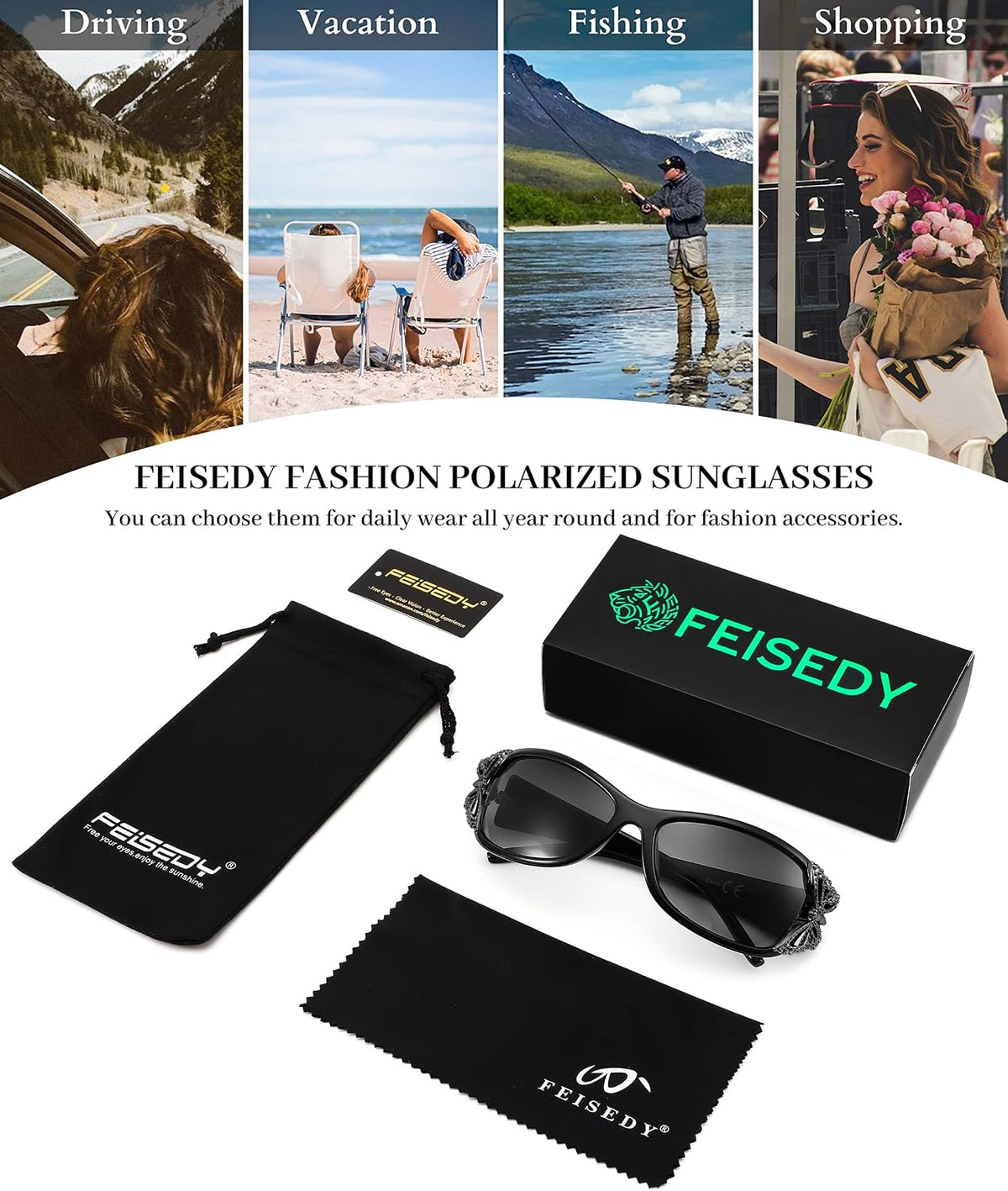 ÉÌƷͼƬ 13 | B0CNRQ7WVZ | FEISEDY Y2K Women Polarized Sunglasses Butterfly Wrap Around UV400 Shades