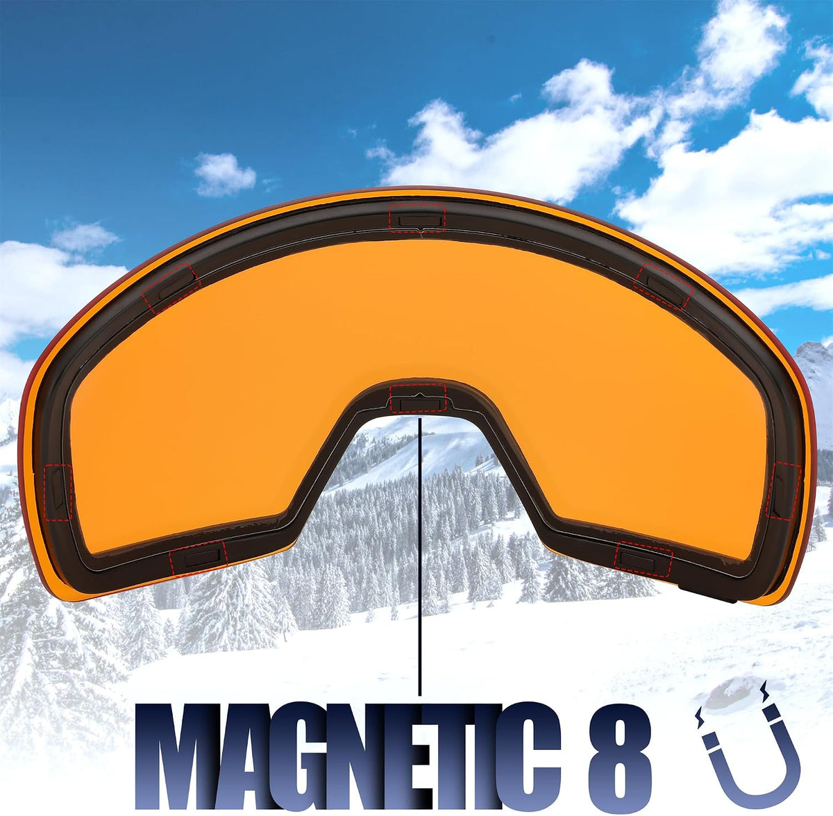 商品图片 13 | B0CD3JFB1C | FEISEDY Magnetic Ski Goggles for Men Women Youth Frameless Snow Goggles 100% UV Protection Snowboard Goggles B0020