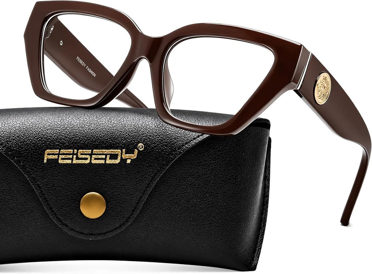 Brown / 52 Millimeters | B0GQZ4LJYN | FEISEDY Women Cat Eye Blue Light Blocking Glasses for Women B0350