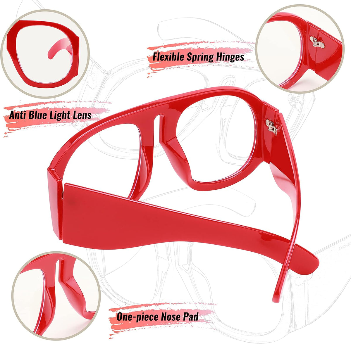 ÉÌƷͼƬ 19 | B0BP7FJ44H | FEISEDY Oversized Blue Light Blocking Glasses Women Men Big Plastic Aviator Frame Eyewear Clear Lens Computer Glasses B2371