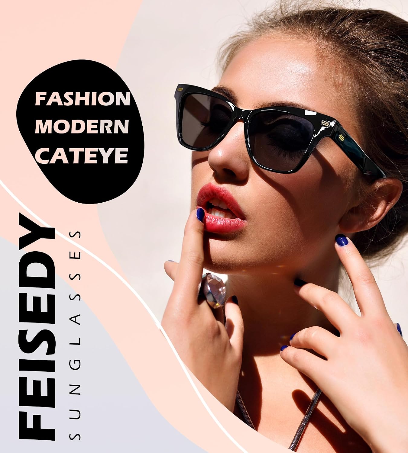 商品图片 13 | B0CJNSZC8B | FEISEDY Trendy Polarized Sunglasses, Retro Cateye Frame for Women, UV400 Protection Shades B0009