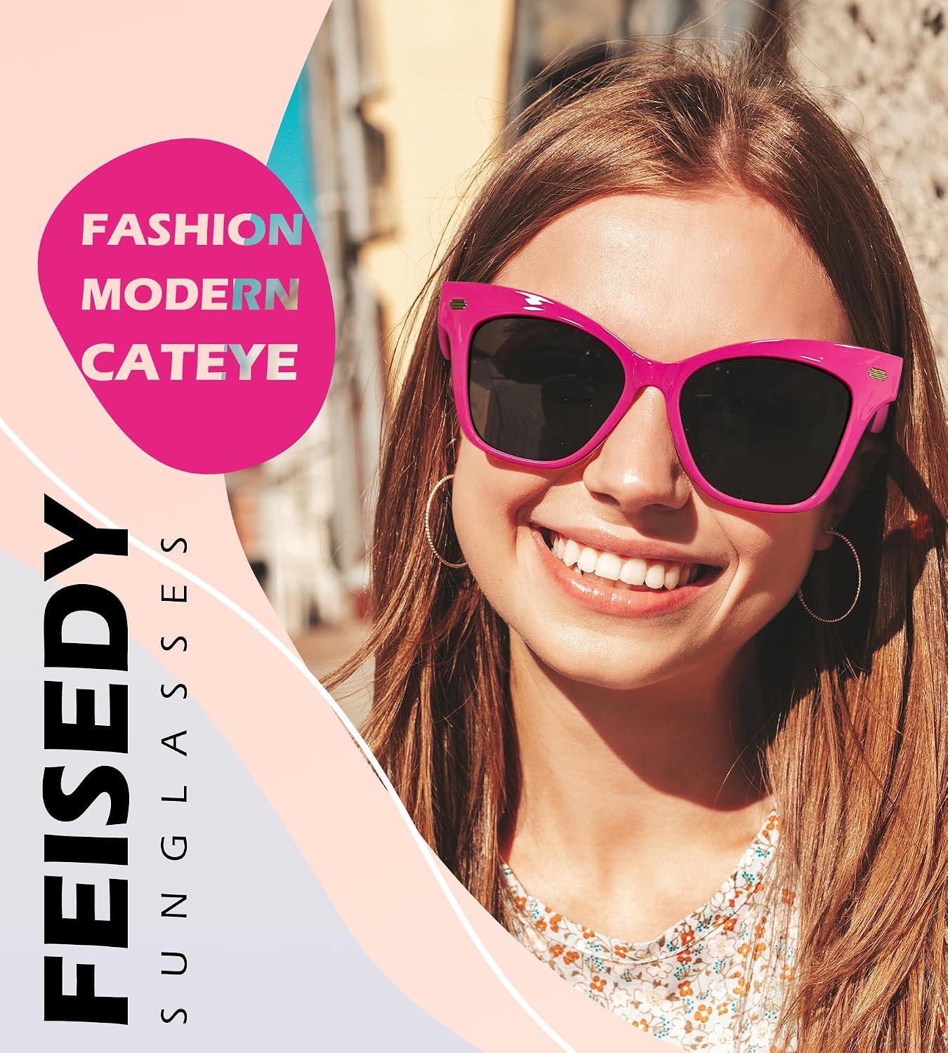 商品图片 17 | B0CJNSZC8B | FEISEDY Trendy Polarized Sunglasses, Retro Cateye Frame for Women, UV400 Protection Shades B0009