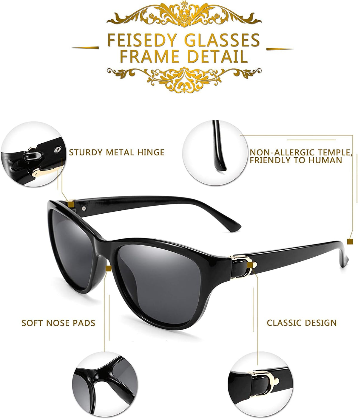 ÉÌƷͼƬ 26 | B07NXZ3WVF | FEISEDY Women Vintage Polarized Sunglasses Lady Elegant Cateye Sun Glasses B2476