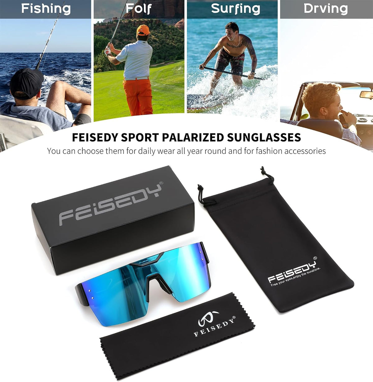 ÉÌƷͼƬ 13 | B0D4Y6RY37 | FEISEDY Sunglasses Men Women, Big Oversized Square Frame,UV400 Mirrored Sun Glasses, Cycling Driving Fishing Hiking B0064
