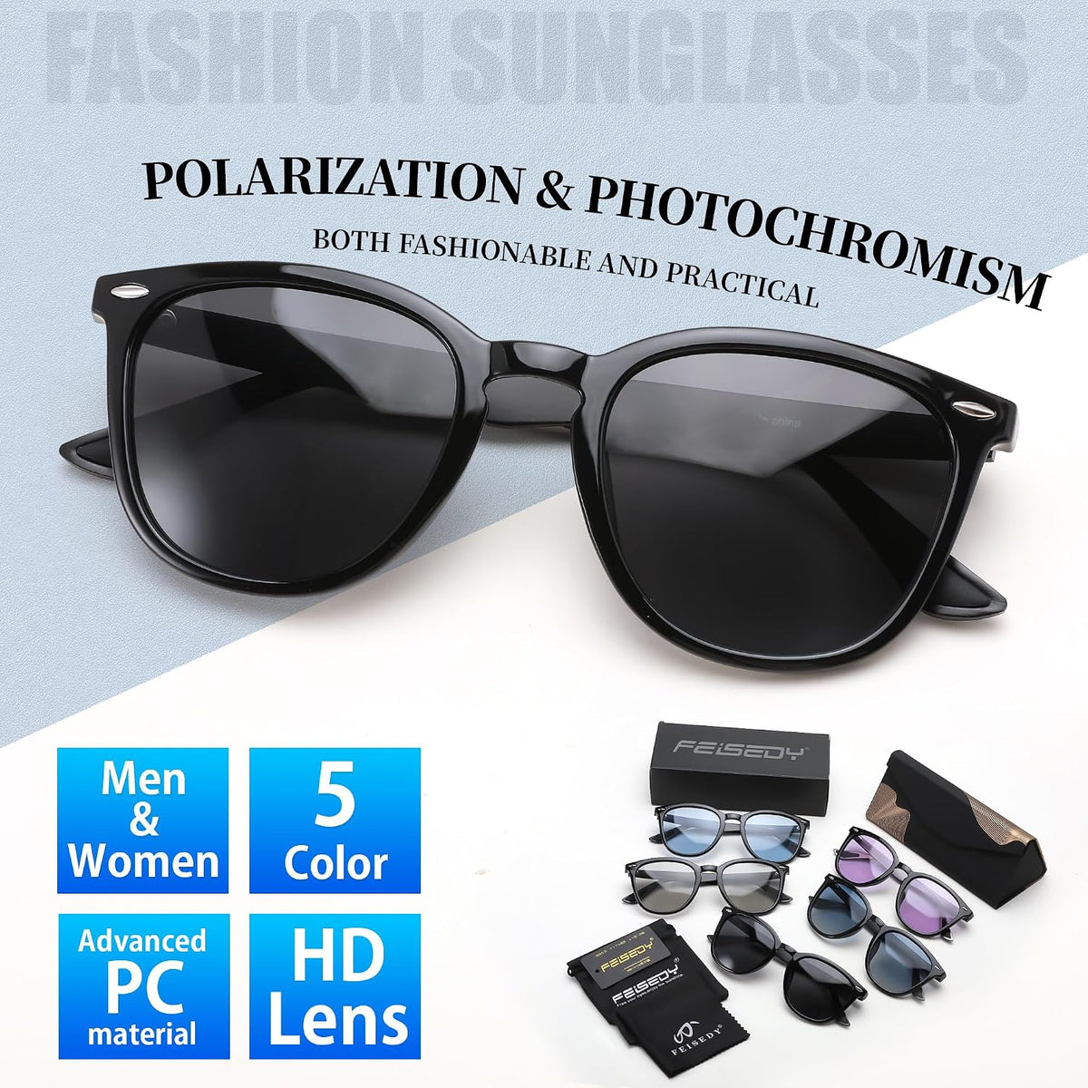 ÉÌƷͼƬ 7 | B0D8725HBS | FEISEDY Retro Photochromic Classic Polarized Sunglasses for Women Men Trendy Style Vintage Sunnies B1123