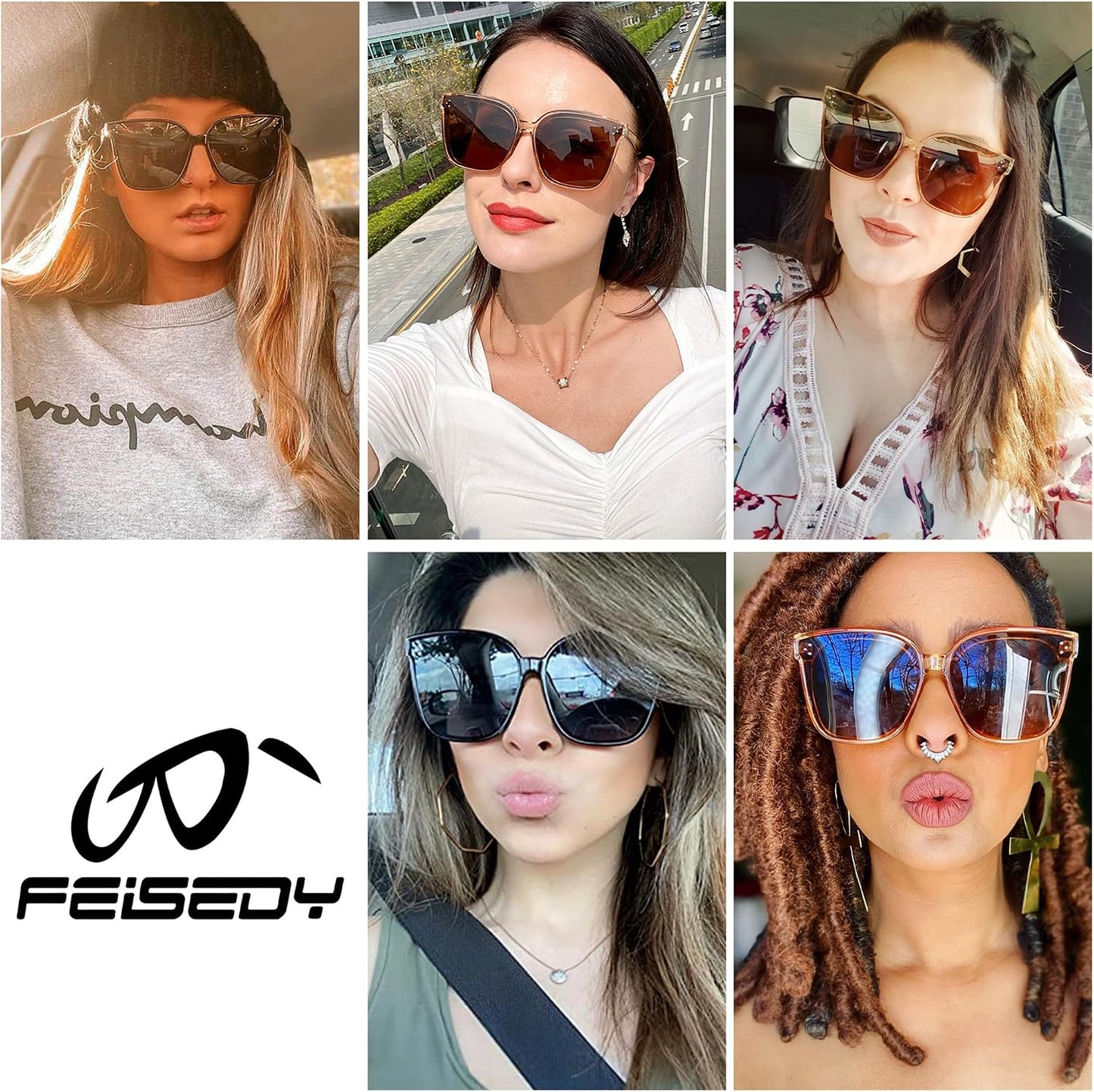 商品图片 14 | B0871BKMTN | FEISEDY Oversized Polarized Sunglasses - UV400 Protection, Square Fashion Sun Glasses for Outdoor & Daily B2600