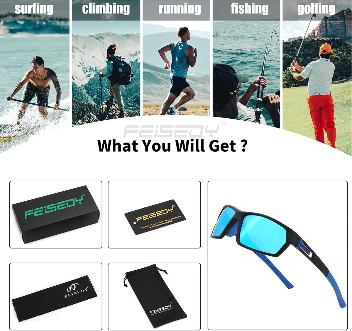 ÉÌƷͼƬ 35 | B0CWV23RCP | FEISEDY Polarized Sports Sunglasses for Men Women Youth Baseball Cycling Running Glasses UV400 Protection B0135