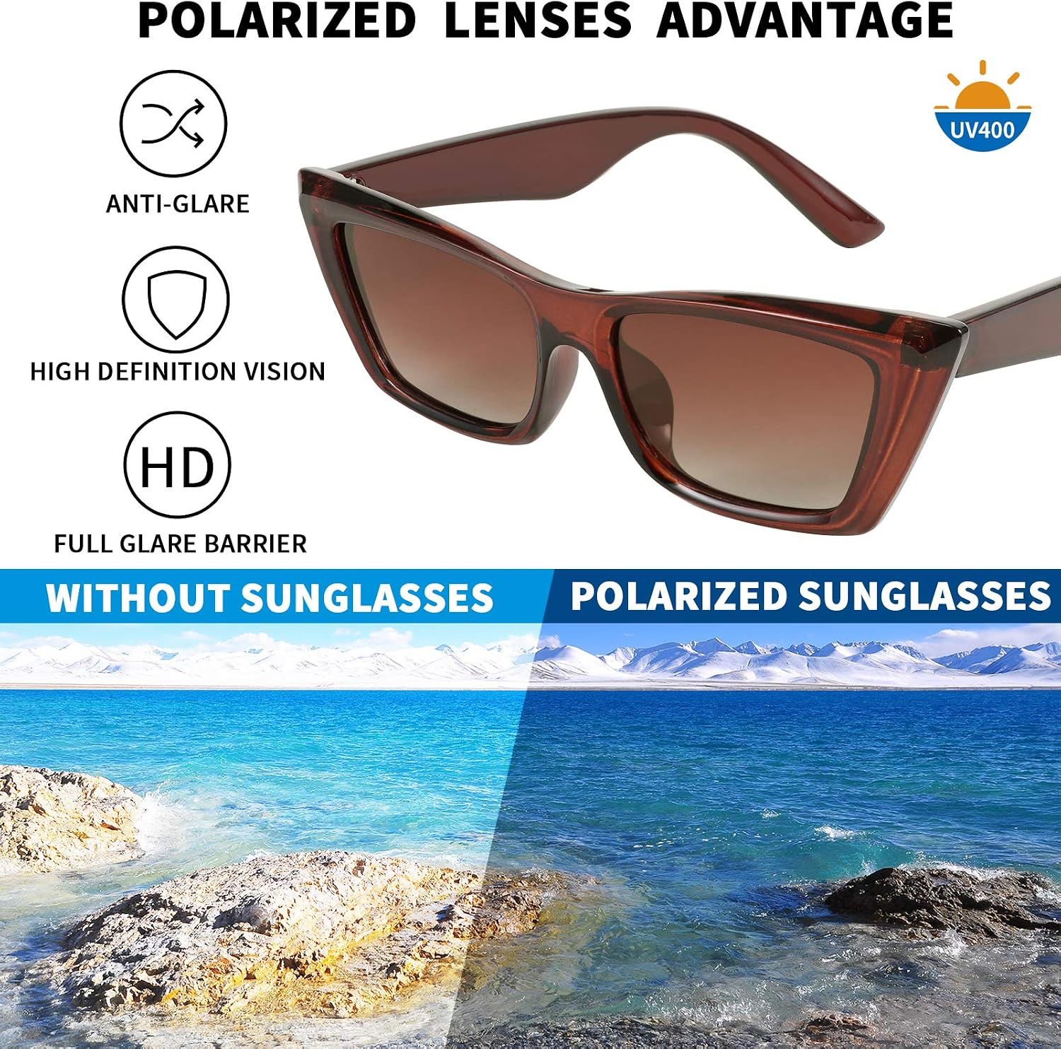 商品图片 6 | B08TM3J1R9 | FEISEDY Small Cateye Square Polarized Sunglasses Women Classic Thick Rectangle Frame UV400 Sun Glasses B2736