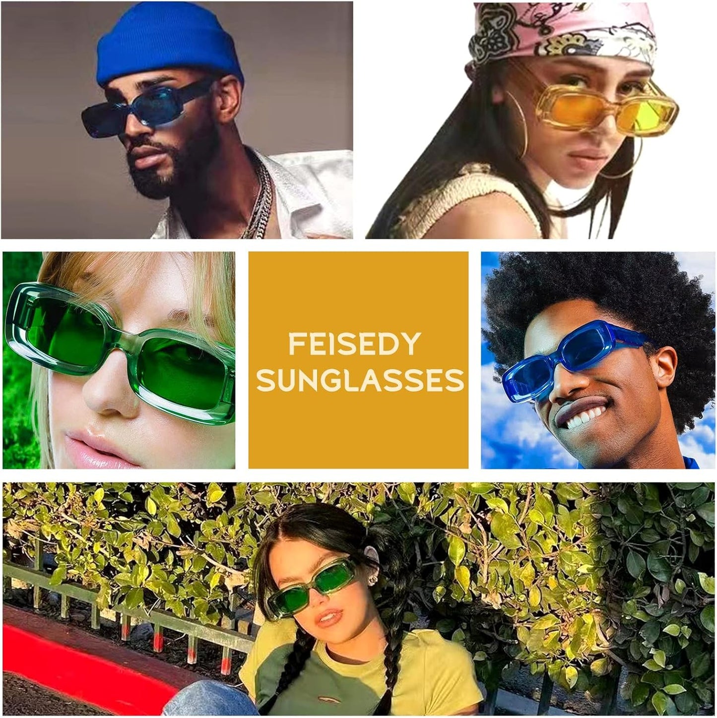 商品图片 5 | B0B12FXZW5 | FEISEDY Rectangle Sunglasses for Women Men Retro Y2k 90s Thick Frame Chunky Square Sunglasses UV400 Protection B2307