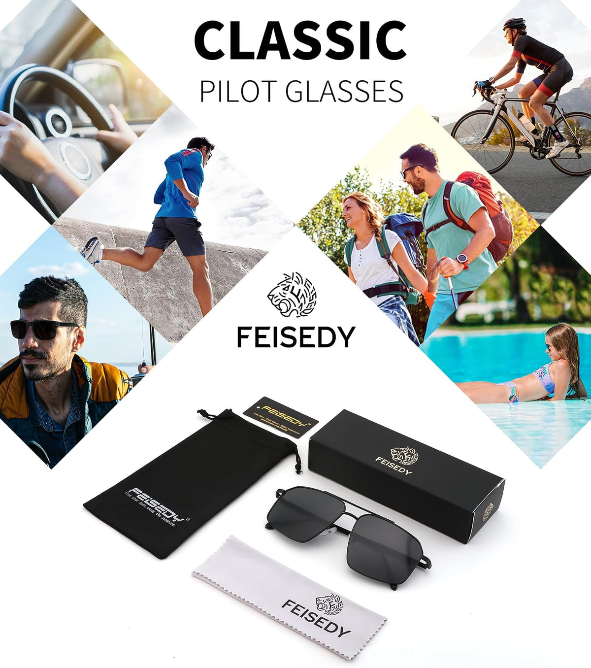 ÉÌƷͼƬ 8 | B0GQY2S7JF | FEISEDY Vintage Polarized Aviator Sunglasses Men Women Classic American Gradient Lens UV400 Protection B0273