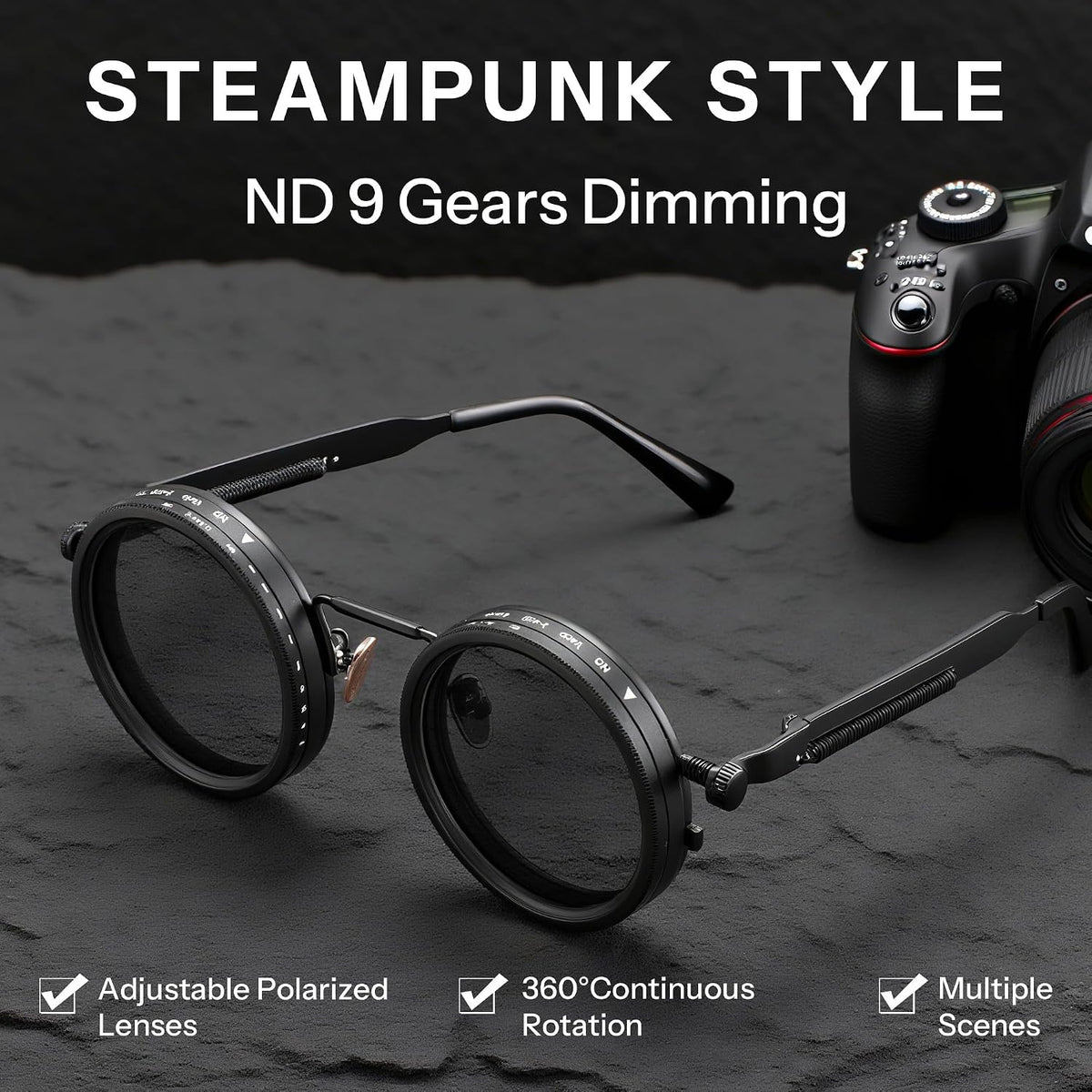 ÉÌƷͼƬ 3 | B0FK1DDVSV | FEISEDY Adjustable Sunglasses Polarized Men, Round Metal ND Filter B1400