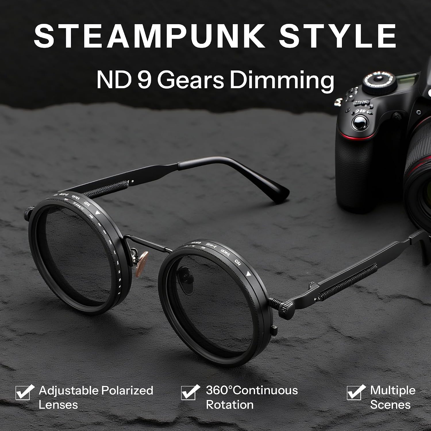商品图片 3 | B0FK1DDVSV | FEISEDY Adjustable Sunglasses Polarized Men, Round Metal ND Filter B1400