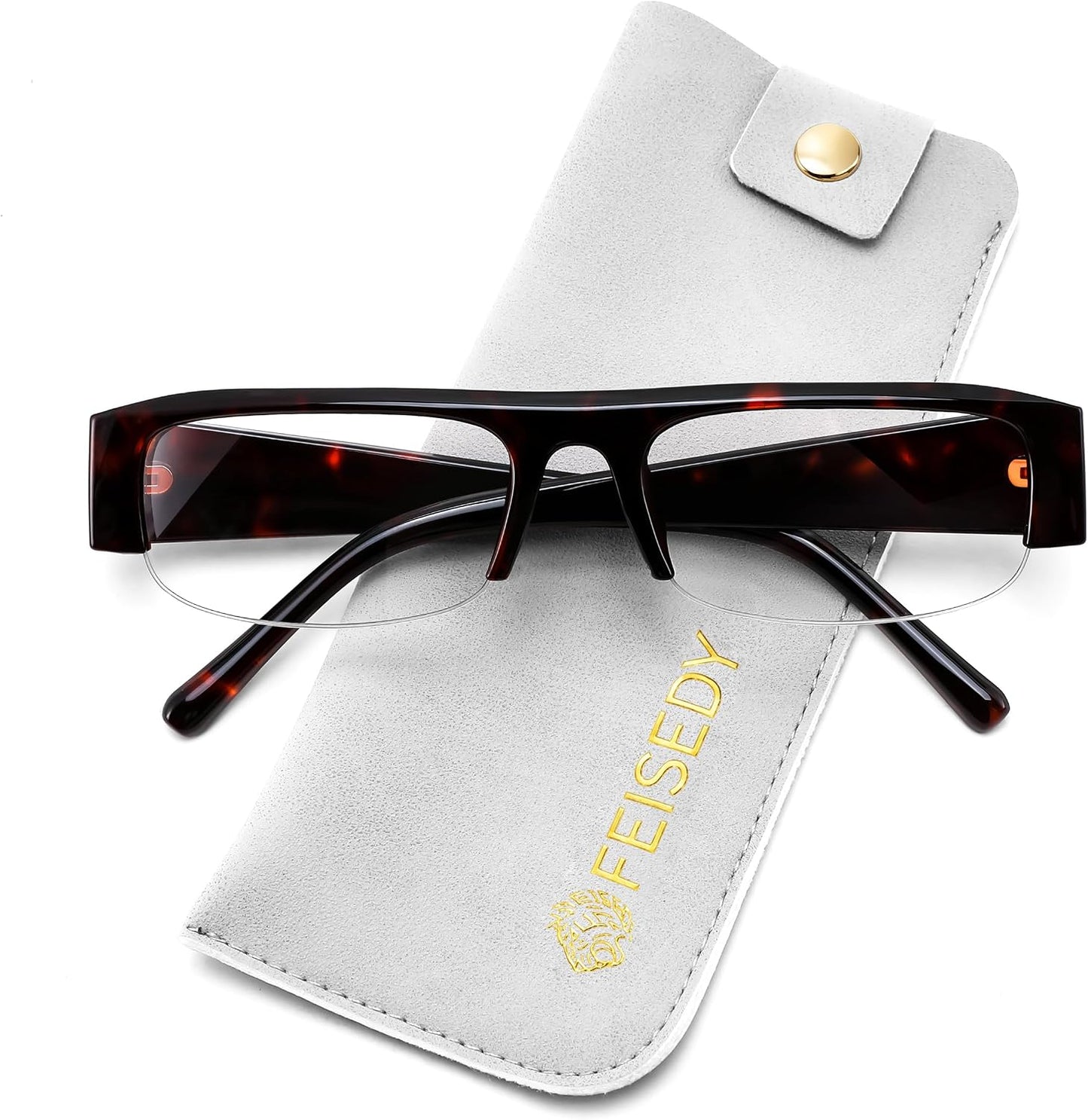 Tortoise / 50 Millimeters | B0GY3XPRTC | FEISEDY Chic Semi Rimless Blue Light Glasses for Women B0431