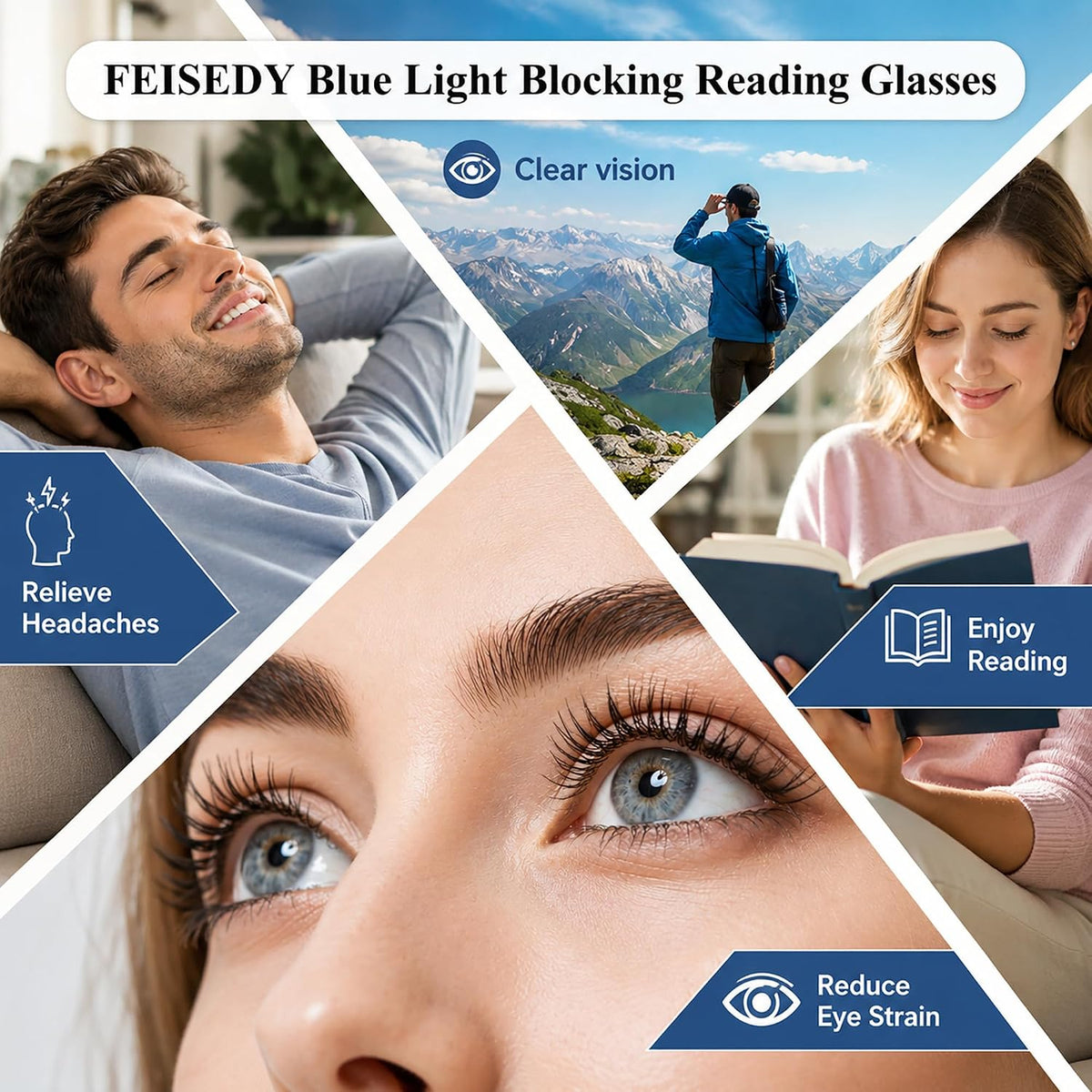 商品图片 5 | B0HCTFJTY2 | FEISEDY Blue Light Blocking Reading Glasses for Women Men B0401