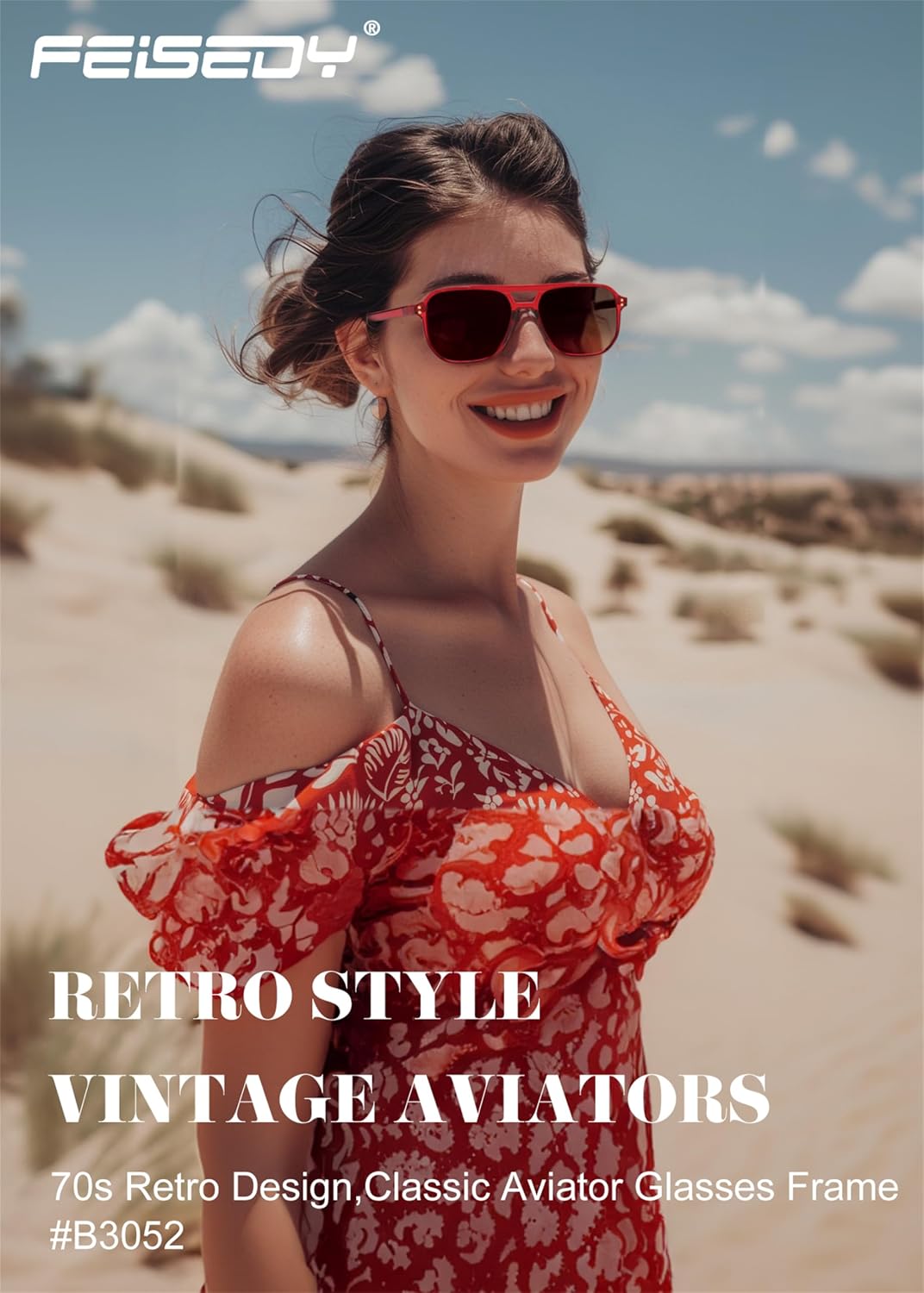 商品图片 85 | B09J8999GR | FEISEDY Retro Square Aviator Sunglasses Women Men 70s Vintage Trendy Plastic Frame Sun Glasses B2835