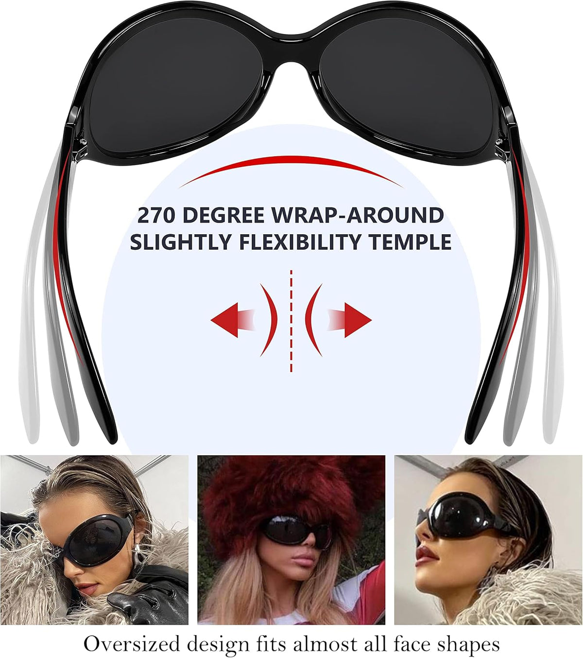 ÉÌƷͼƬ 13 | B0BYX6JXMW | FEISEDY Bug Eye Y2K Oversized Sunglasses Women Men Oval Frame B2391