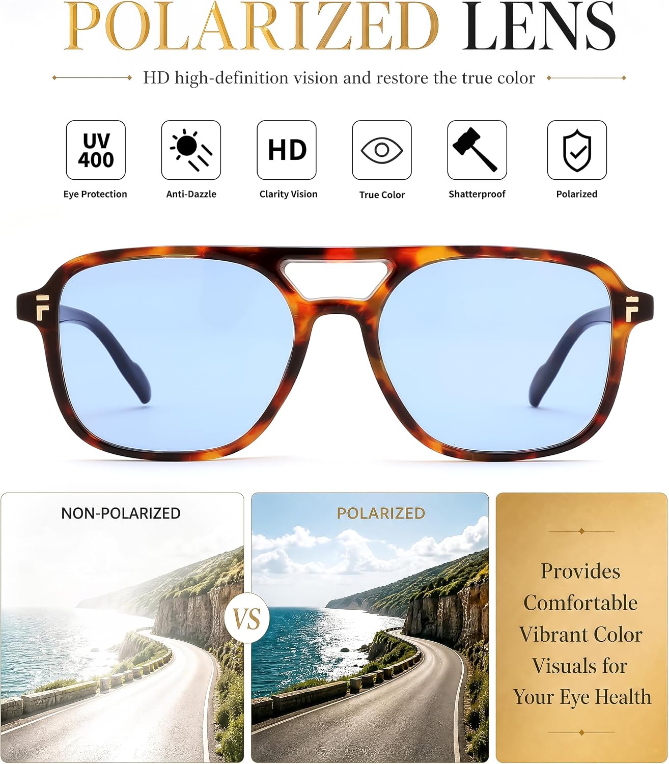 商品图片 46 | B0H2V9BFS5 | FEISEDY Retro Polarized Aviator Square Sunglasses for Women Men UV400 B0357