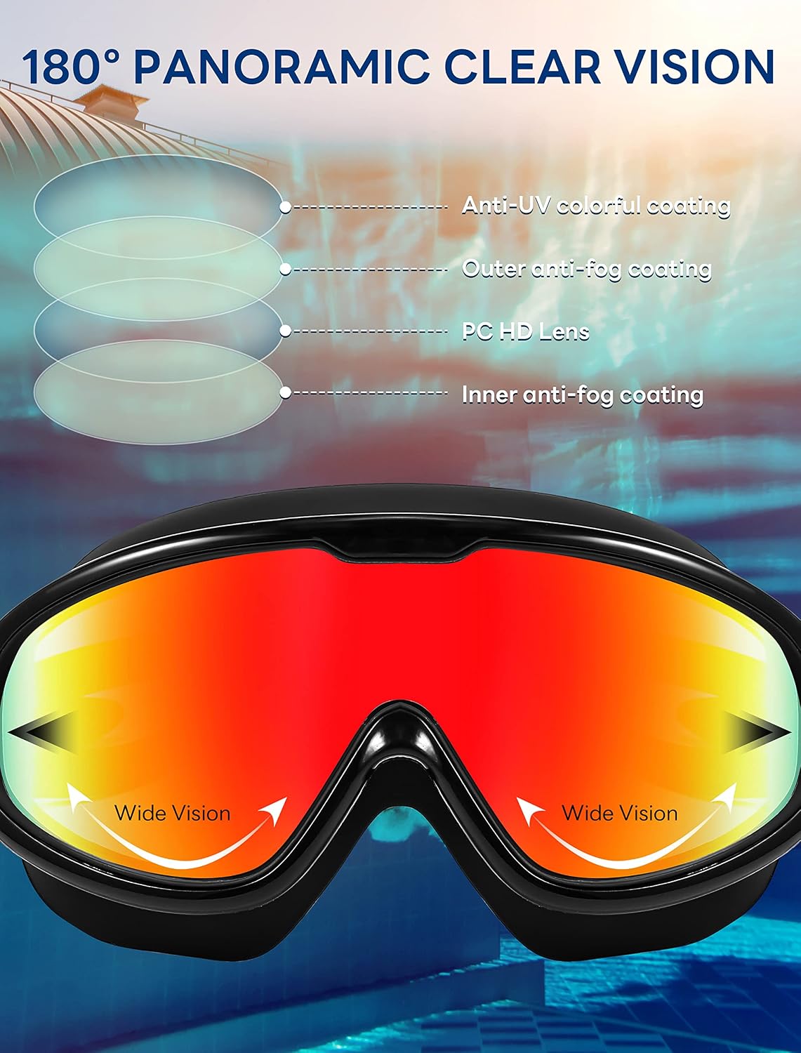 商品图片 5 | B0BWF3RZK7 | FEISEDY Swim Goggles No Leaking Anti-Fog Pool Goggles Swimming Goggles Adult Men Women Youth, 180° Clear Vision UV400 B2389