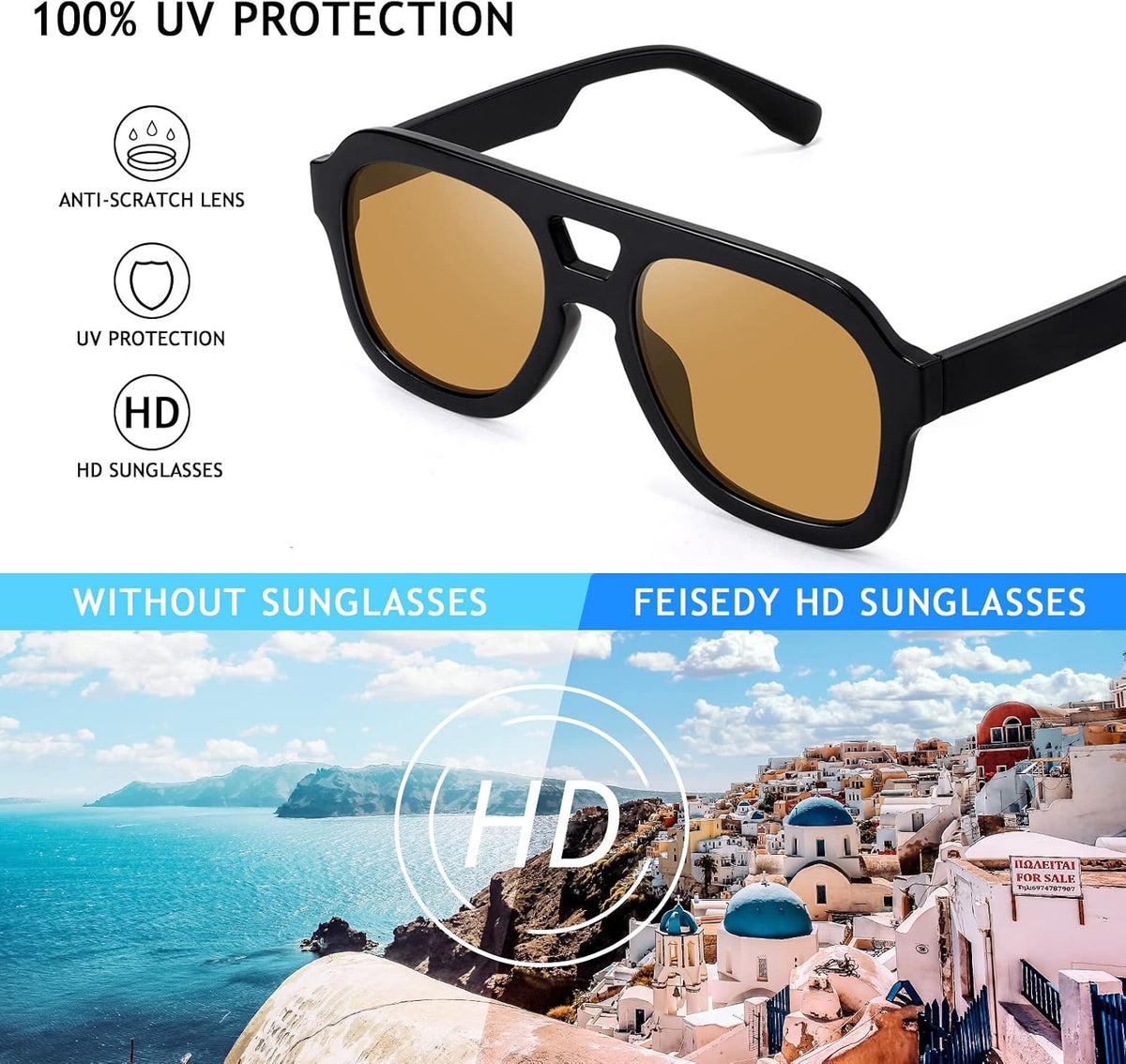 ÉÌƷͼƬ 72 | B09KV1MSHN | FEISEDY Aviator Sunglasses For Women Men Square Chunky Trendy Eyewear B2846