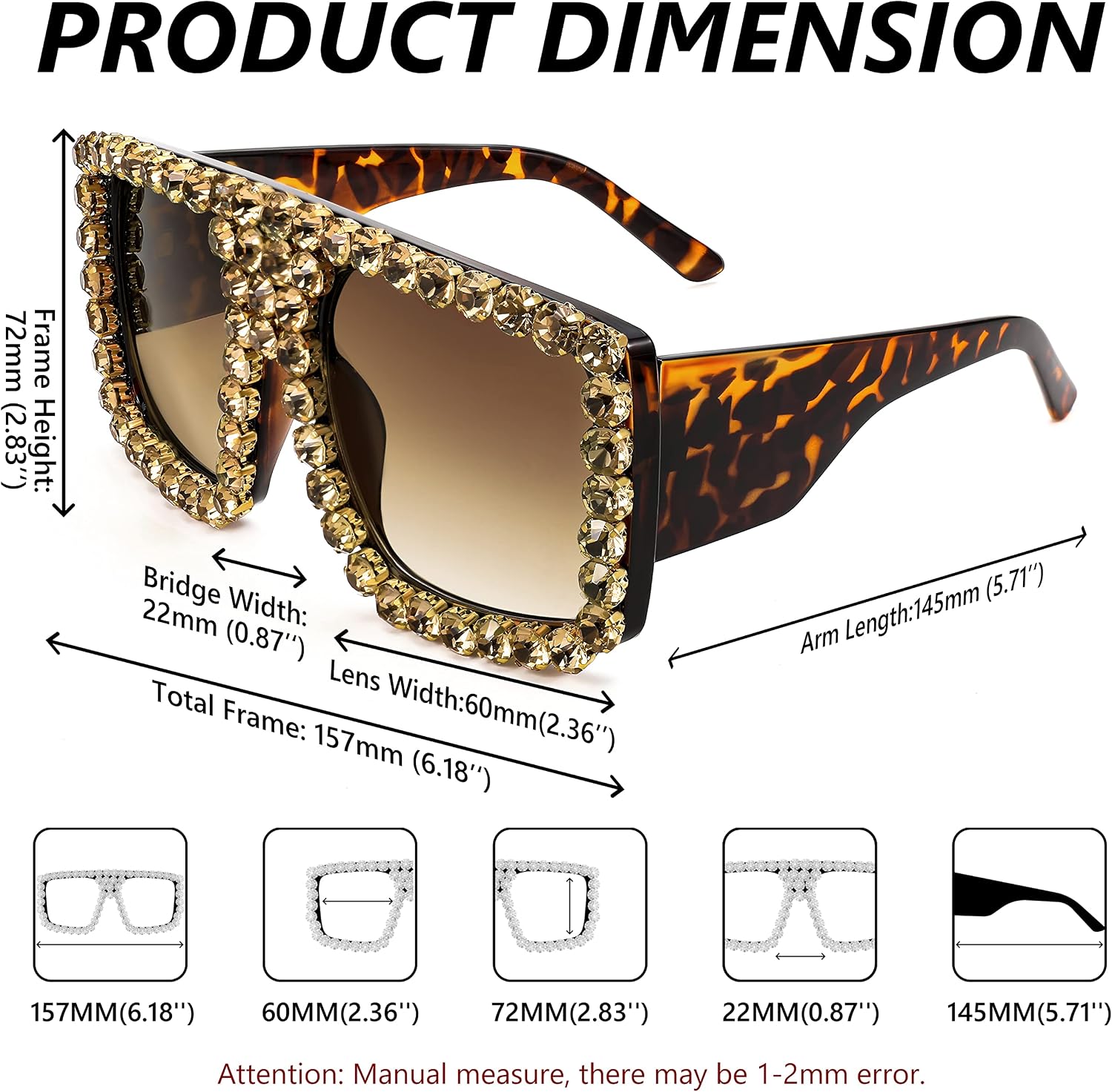 商品图片 6 | B09YHJ846J | FEISEDY Square Diamond Sunglasses for Women Retro Fashion Shiny Rhinestone Sun Glasses B2916