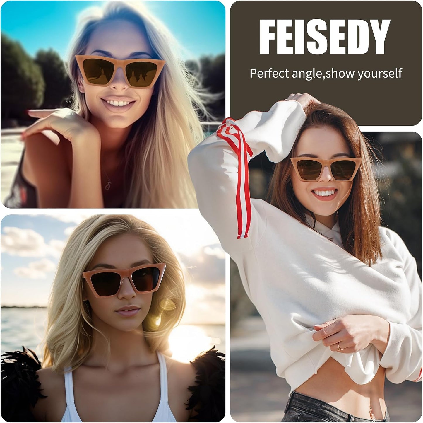 商品图片 28 | B0C5378735 | FEISEDY Vintage Square Cat Eye Sunglasses Women Trendy Cateye Sunglasses B2473