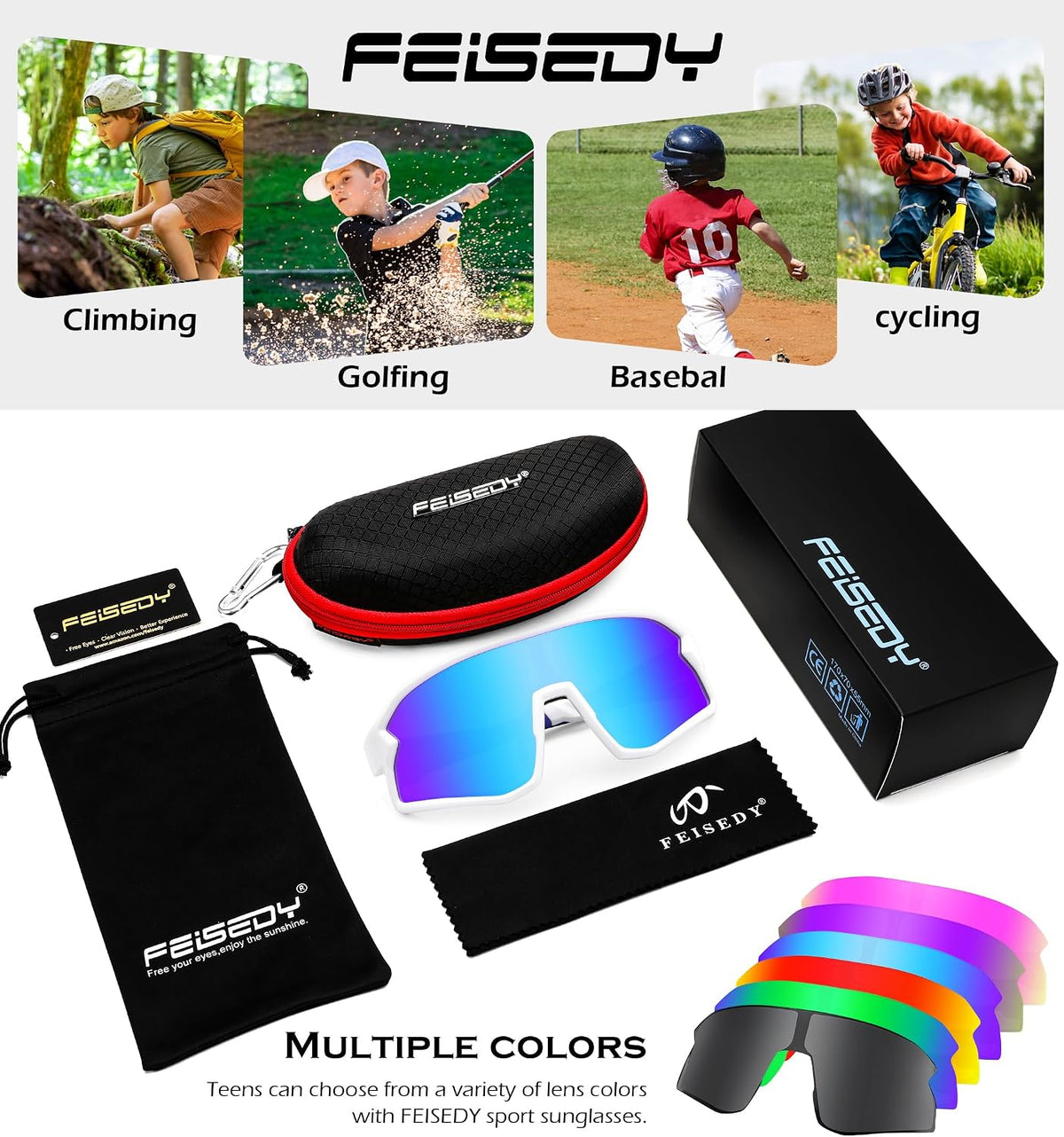 ÉÌƷͼƬ 42 | B0D73JNPNN | FEISEDY Kids Sunglasses Polarized Youth Baseball Sunglasses Sports Cycling Glasses for Boys Girls Age 4-8 B0183