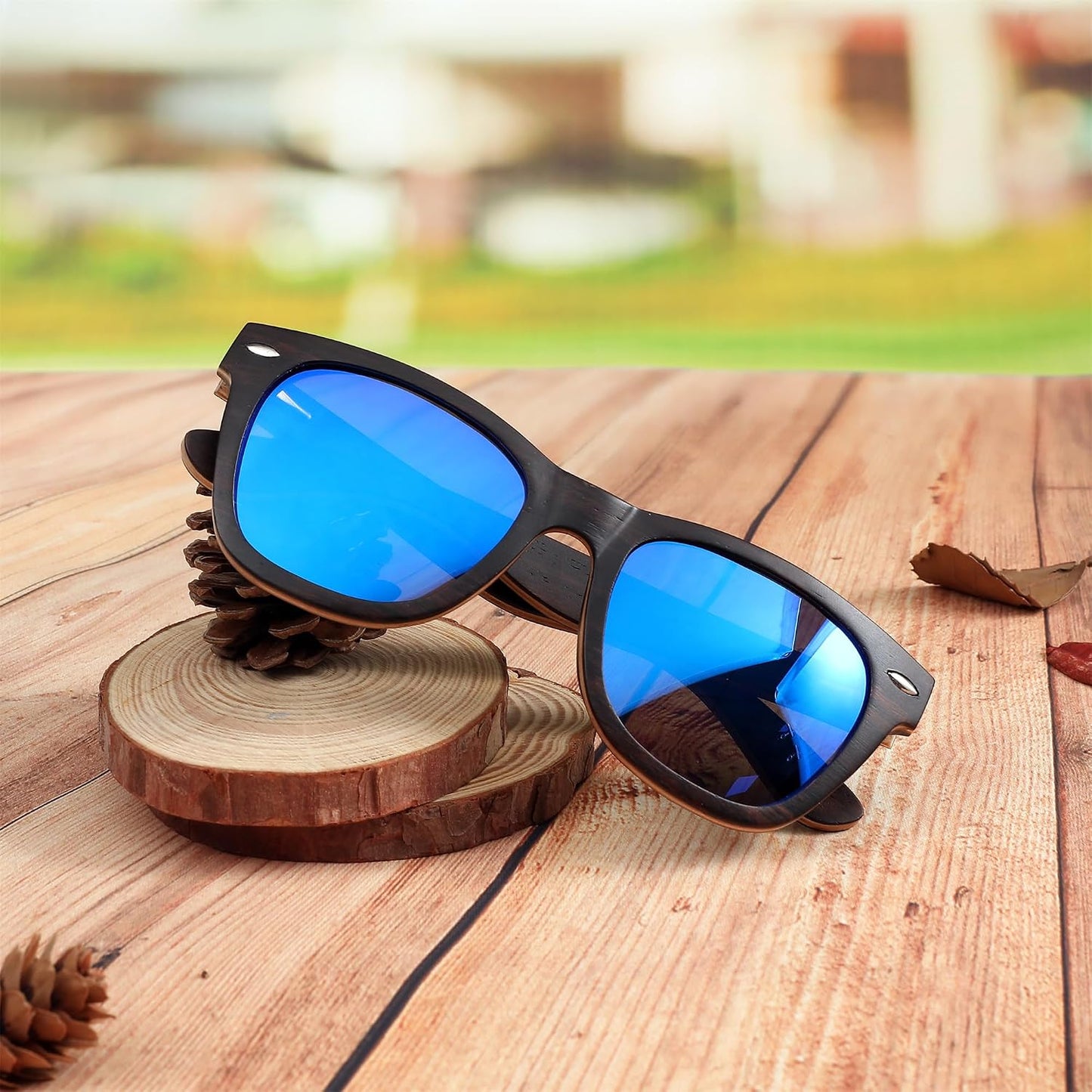 商品图片 5 | B0C9X27861 | FEISEDY Woodes Sunglasses Polarized for Women Men, Bamboo Wood Handmade Frame, Classic Square UV400 Protection B0006