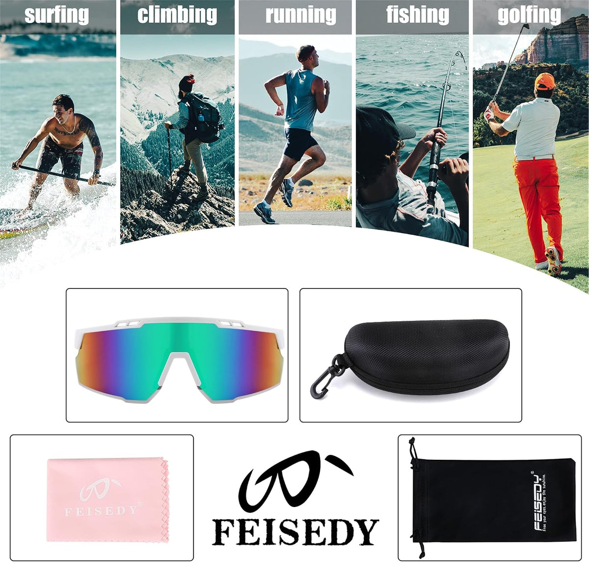 ÉÌƷͼƬ 14 | B0CBRSHNT3 | FEISEDY Sports Sunglasses for Men and Women, UV400 Protection Cycling Goggles Golf Baseball Driving Fishing B0022