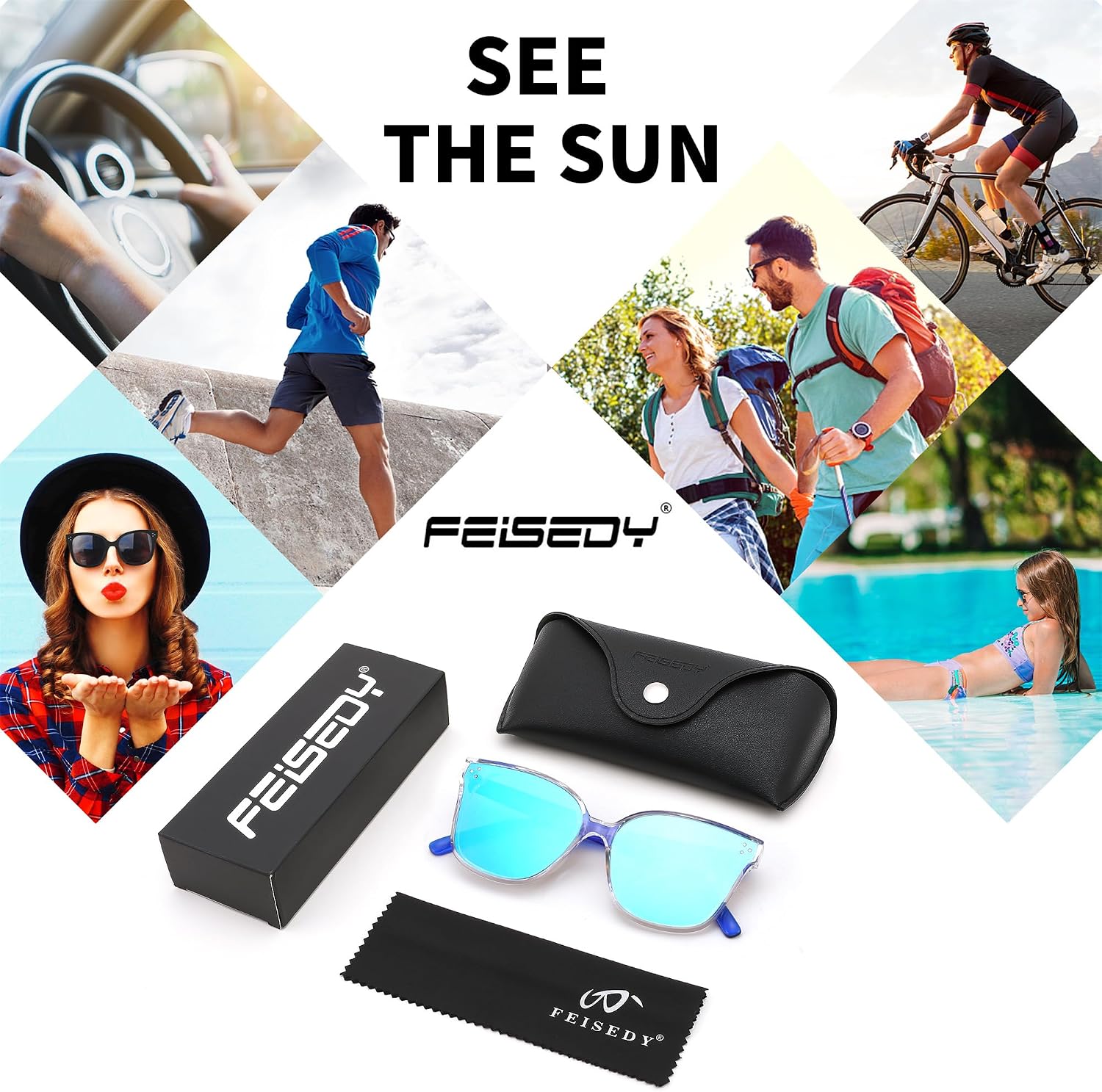 商品图片 82 | B0871BKMTN | FEISEDY Oversized Polarized Sunglasses - UV400 Protection, Square Fashion Sun Glasses for Outdoor & Daily B2600