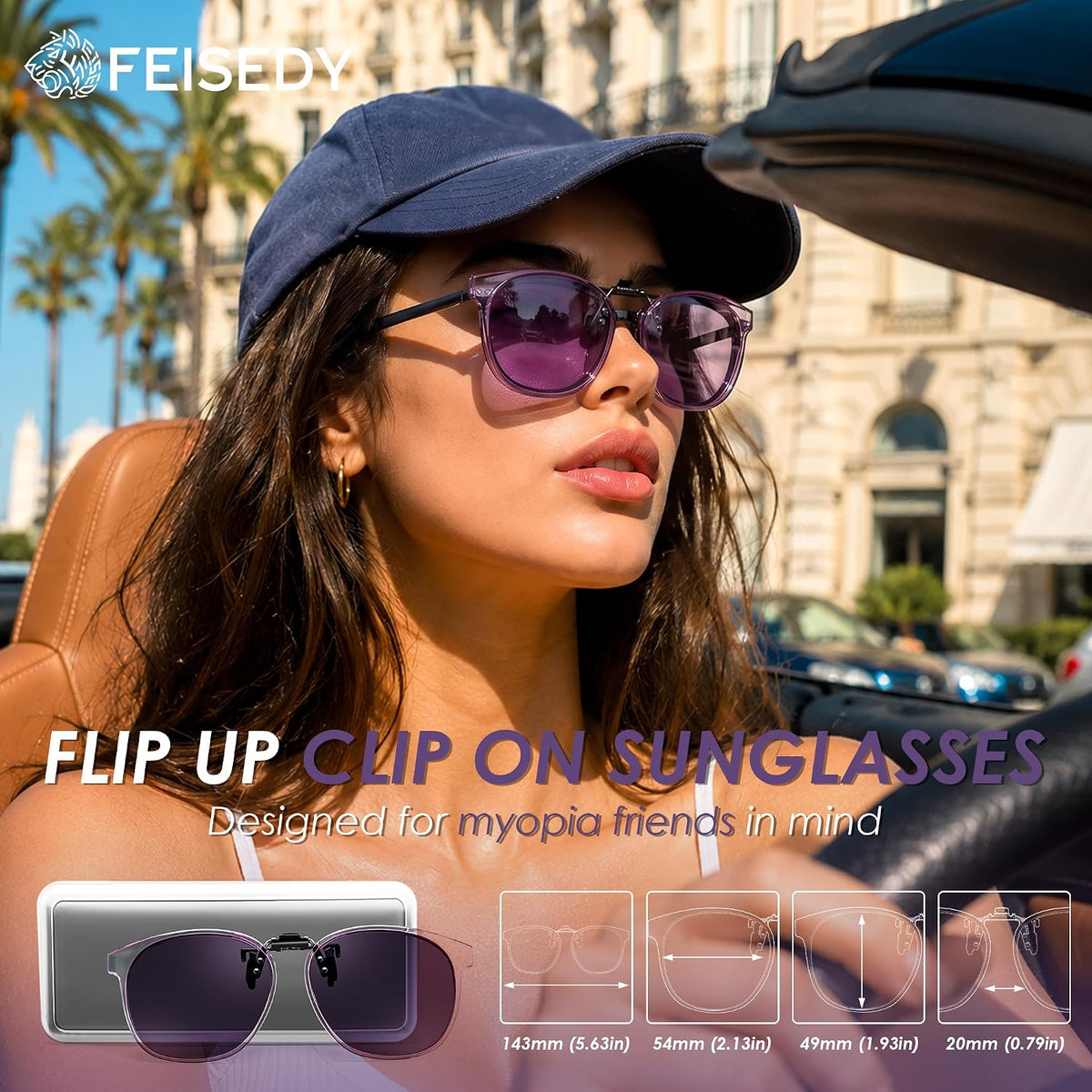 商品图片 23 | B0HDSX3PVB | FEISEDY Polarized Flip-Up Clip On Sunglasses Over Prescription B0486