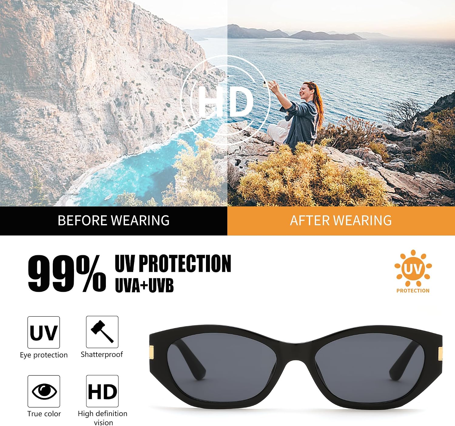 商品图片 10 | B0GV7G6XL2 | FEISEDY Retro Cat Eye Sunglasses for Women Trendy Shades Chunky Frame B0418