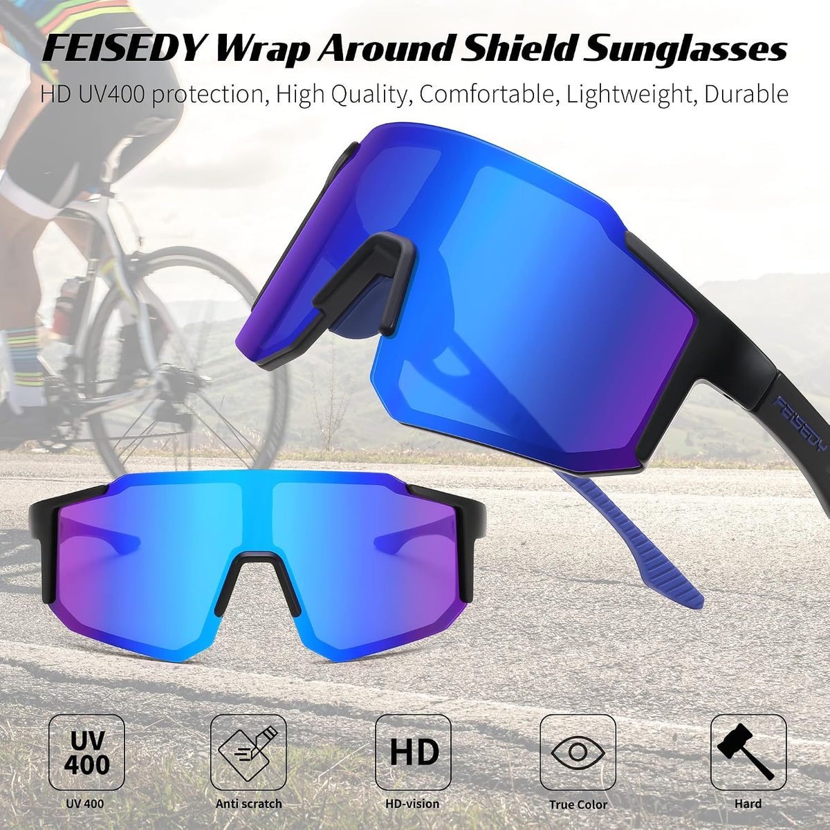 ÉÌƷͼƬ 7 | B0FMRGGCL4 | FEISEDY Polarized Sports Sunglasses for Men Women Youth - Baseball, Running, Cycling UV400 Protection 4 Lenses B0279