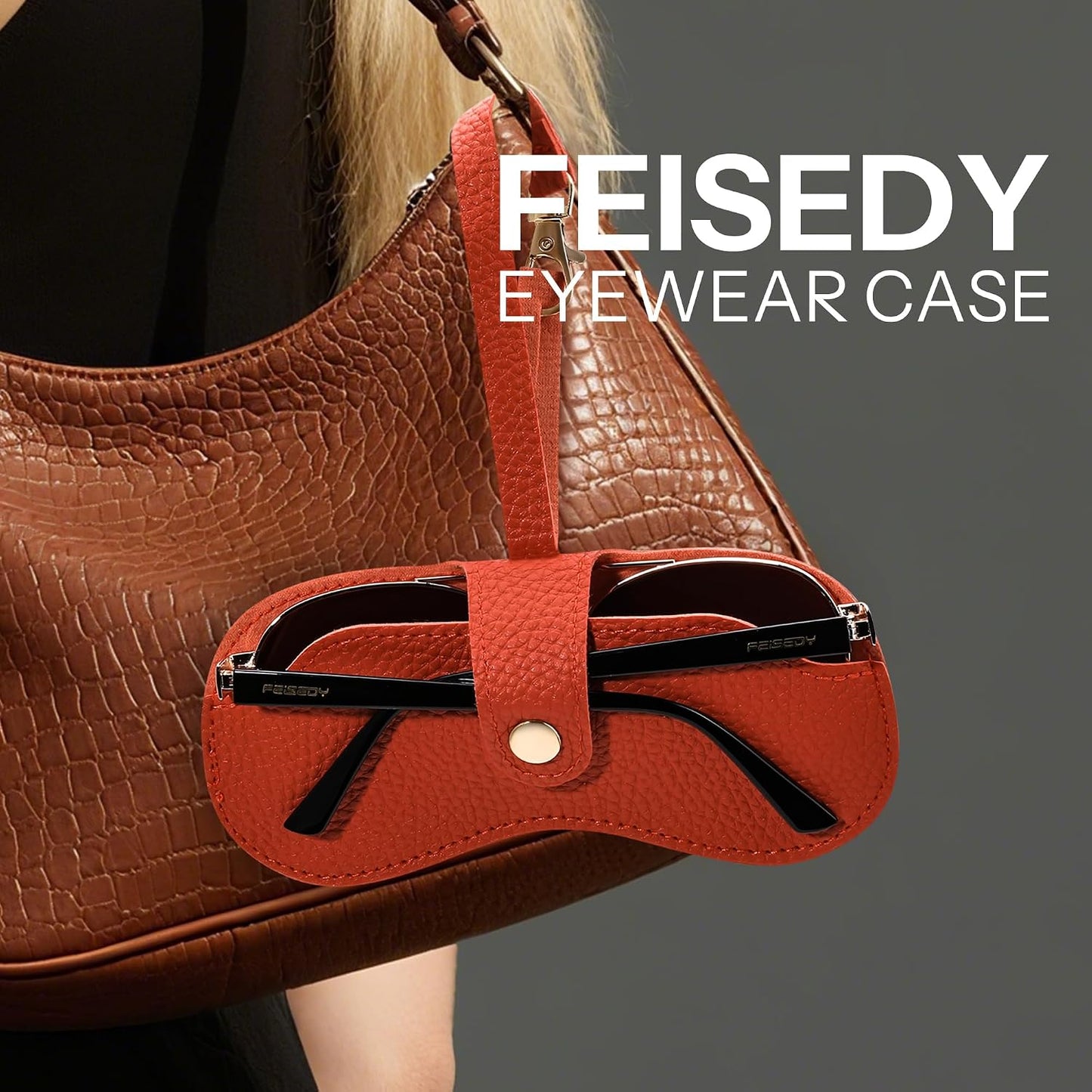 商品图片 19 | B0FMY27LR3 | FEISEDY Sunglass Case, 2Pcs Soft Leather Eyeglass Cases for Women | Slim Portable Glasses Holder, with Button-Closure Wrist Strap for Travel & Outdoor B0308