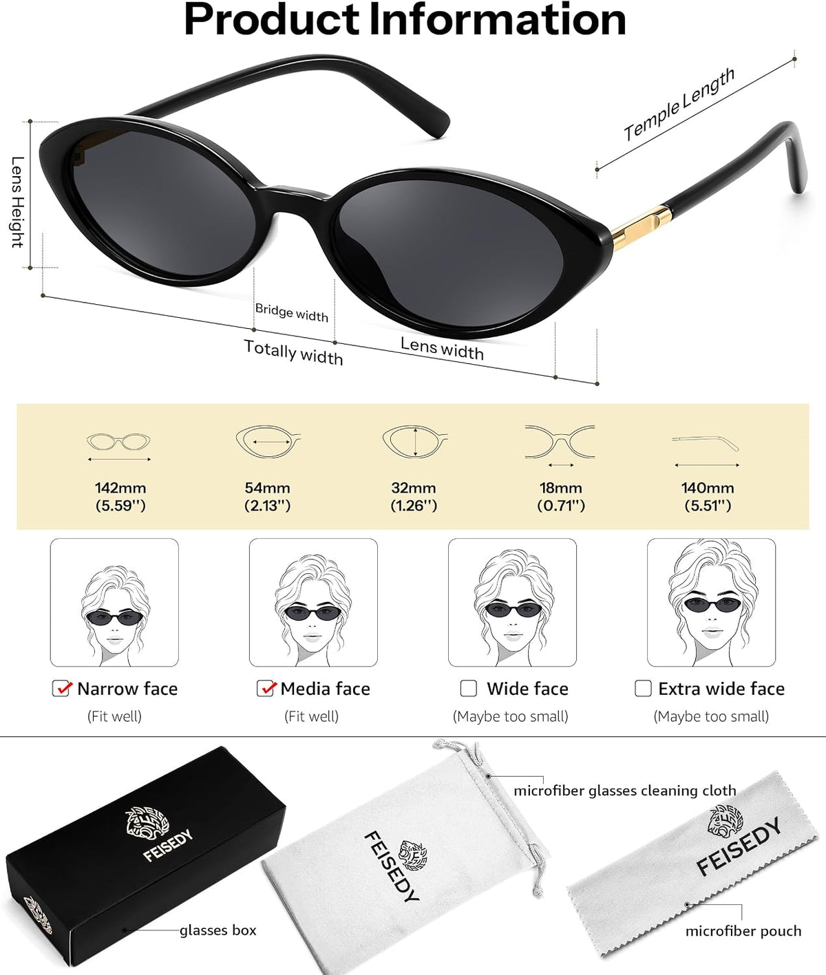 ÉÌƷͼƬ 12 | B0H2VP4ZBG | FEISEDY Oval Cat Eye Sunglasses for Women, 90s Narrow Y2K Shades B0435