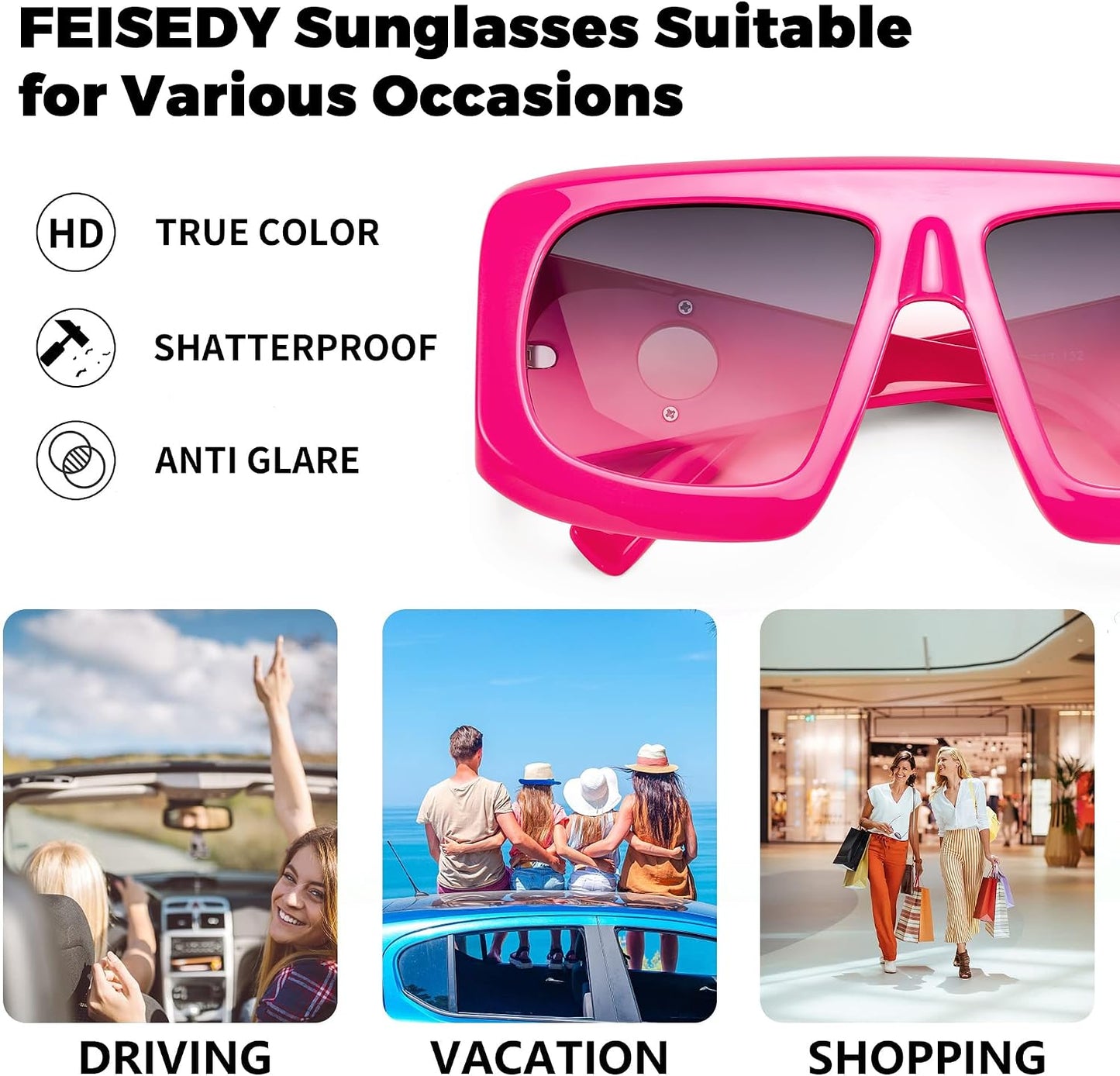 商品图片 6 | B0CYX6Y87W | FEISEDY Retro Oversized Avaitor Sunglasses for Women Men Bold Thick Frame Flat Top Shades B0126