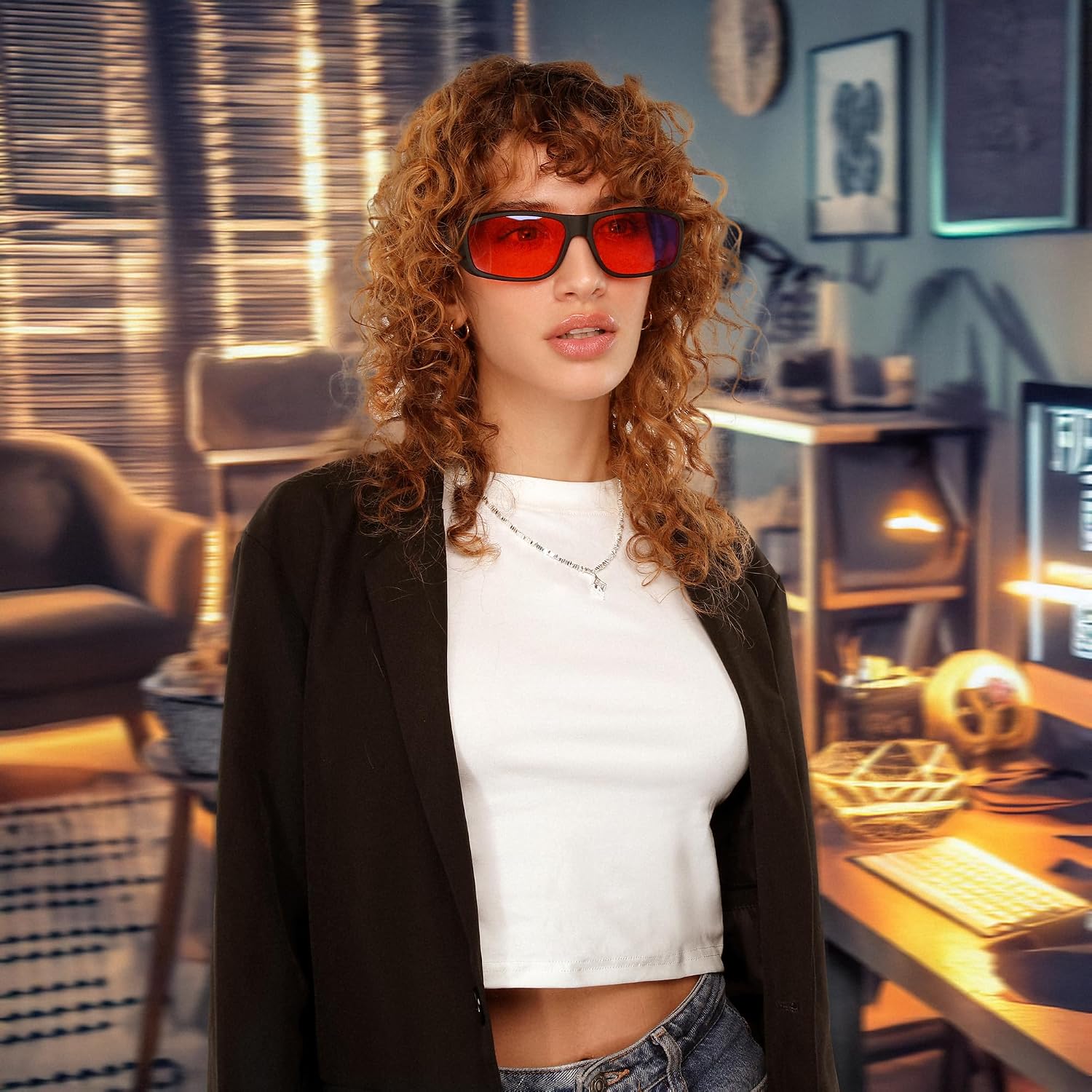 商品图片 3 | B0DGGGNMY1 | FEISEDY Fitover Blue Light Glasses Computer Gaming Eyeglasses for Better Sleep Anti Glare Nighttime Eye Wear B1228