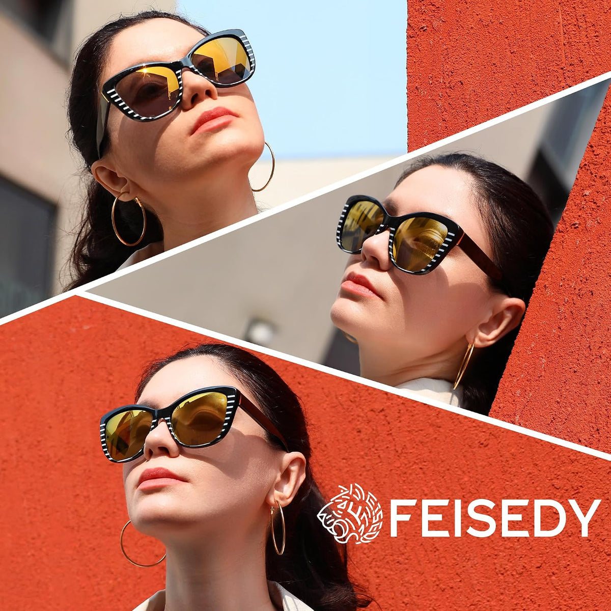 ÉÌƷͼƬ 18 | B07M9V125F | FEISEDY Polarized Vintage Sunglasses American Womens Square Jackie O Cat Eye Sunglasses B2451