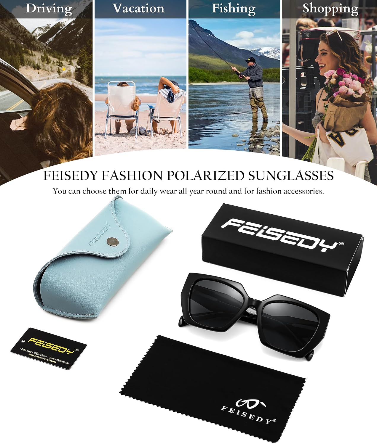 商品图片 39 | B0CNCTSQ2Z | FEISEDY Trendy Polarized Sunglasses, Oversized Irregular TR Frame for Women Men, Retro Shades UV400 B0016