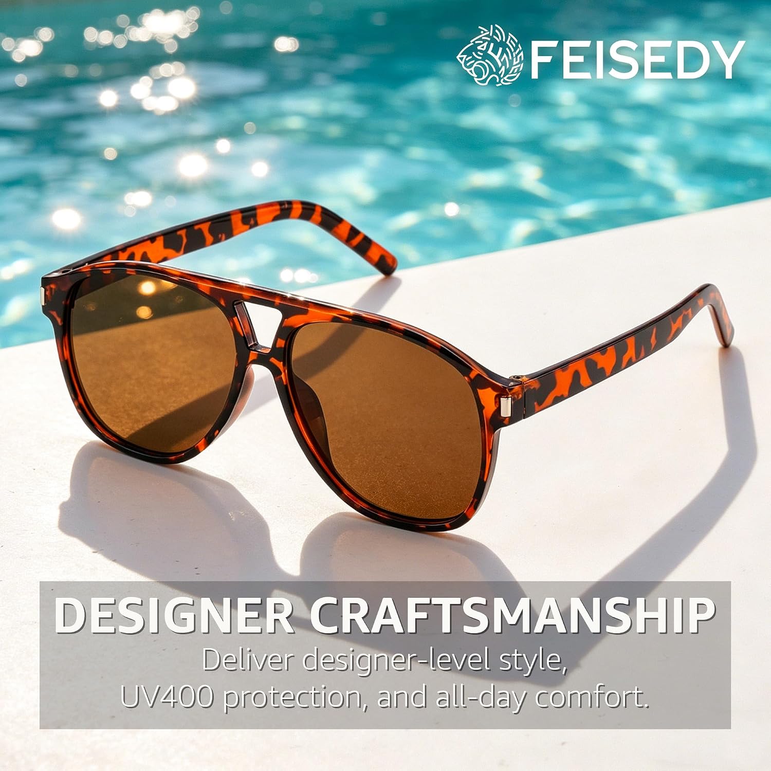 商品图片 26 | B0GXMV1N2N | FEISEDY Retro Aviator Sunglasses for Women Men Square Sunnies 70s Pilot Style Lightweight UV400 Shades B0421
