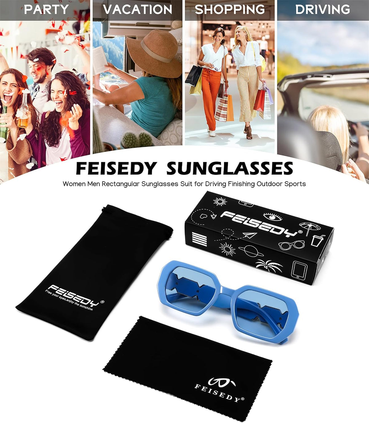 ÉÌƷͼƬ 13 | B0CNPQGQRW | FEISEDY Retro Rectangle Sunglasses for Women Men Classic Square Rhinestone Frame Sun Glasses Polygon Designer UV400 B0047