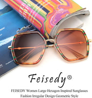 ÉÌƷͼƬ 6 | B08C7TTTDN | FEISEDY Women Large Hexagon Inspired Sunglasses Fashion Irregular Design Style Geometric B2503