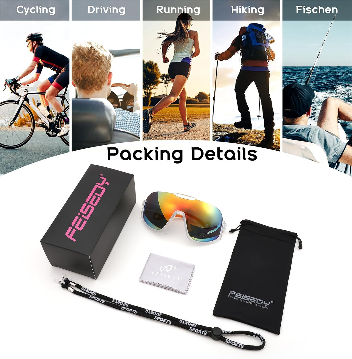 ÉÌƷͼƬ 21 | B0CQT2FXLN | FEISEDY Sunglasses Men Women Oversized Fashion Sports Baseball Fishing Skiing Running Golf Adults Teens Half Frame B0012