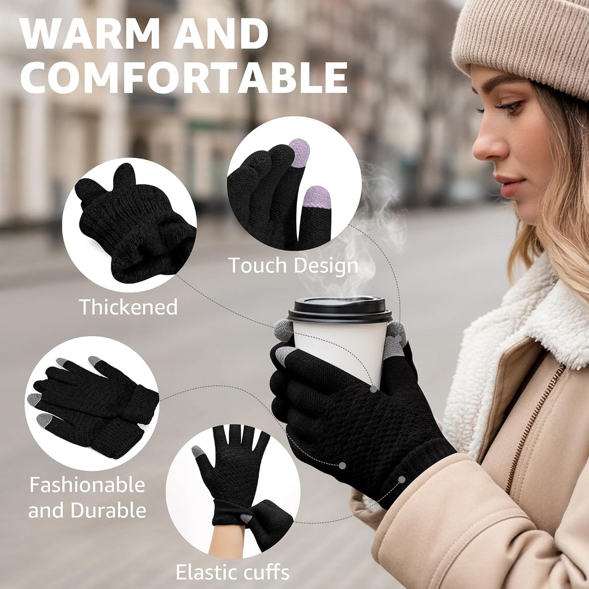 商品图片 5 | B0FQTZCSVS | Winter Gloves for Women Men - Knit Touchscreen Gloves, Fleece-Lined Thermal Gloves Fashionable Warm