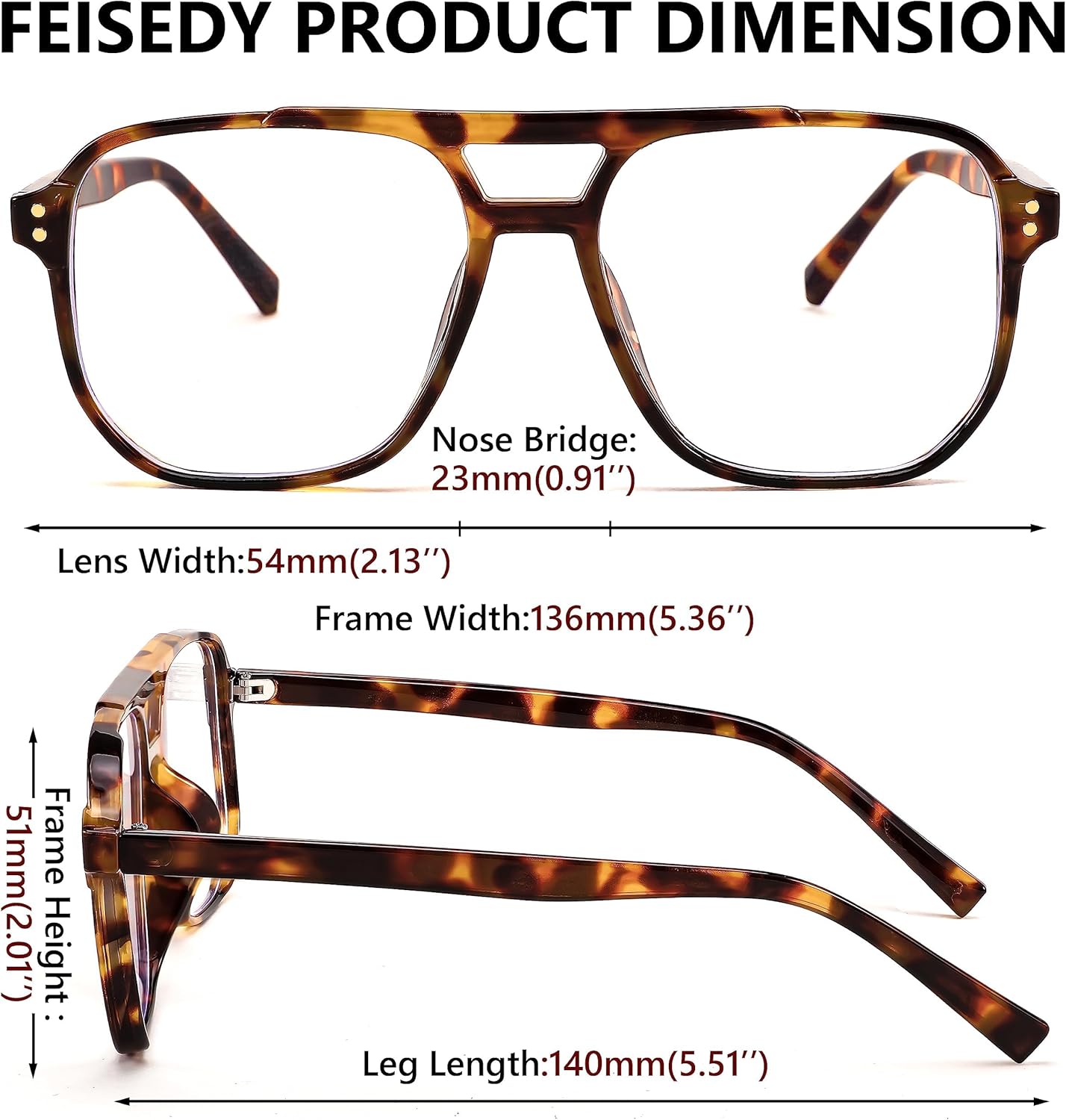 商品图片 6 | B0C6ZZXZ3F | FEISEDY Blue Light Glasses for Women Men Oversized Pilot Lightweight B2866