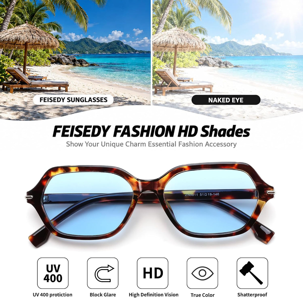 ÉÌƷͼƬ 26 | B0HJYQR9BW | FEISEDY Classic Square Sunglasses for Women Men, Retro Trendy Shades B0493