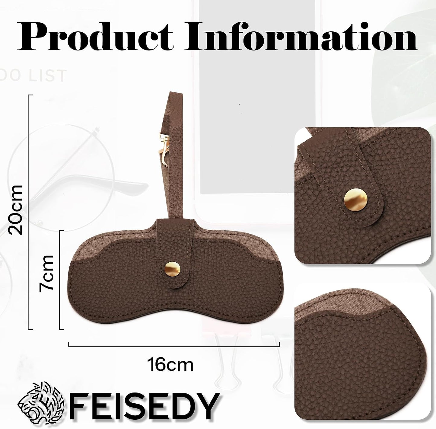 商品图片 17 | B0FMY27LR3 | FEISEDY Sunglass Case, 2Pcs Soft Leather Eyeglass Cases for Women | Slim Portable Glasses Holder, with Button-Closure Wrist Strap for Travel & Outdoor B0308