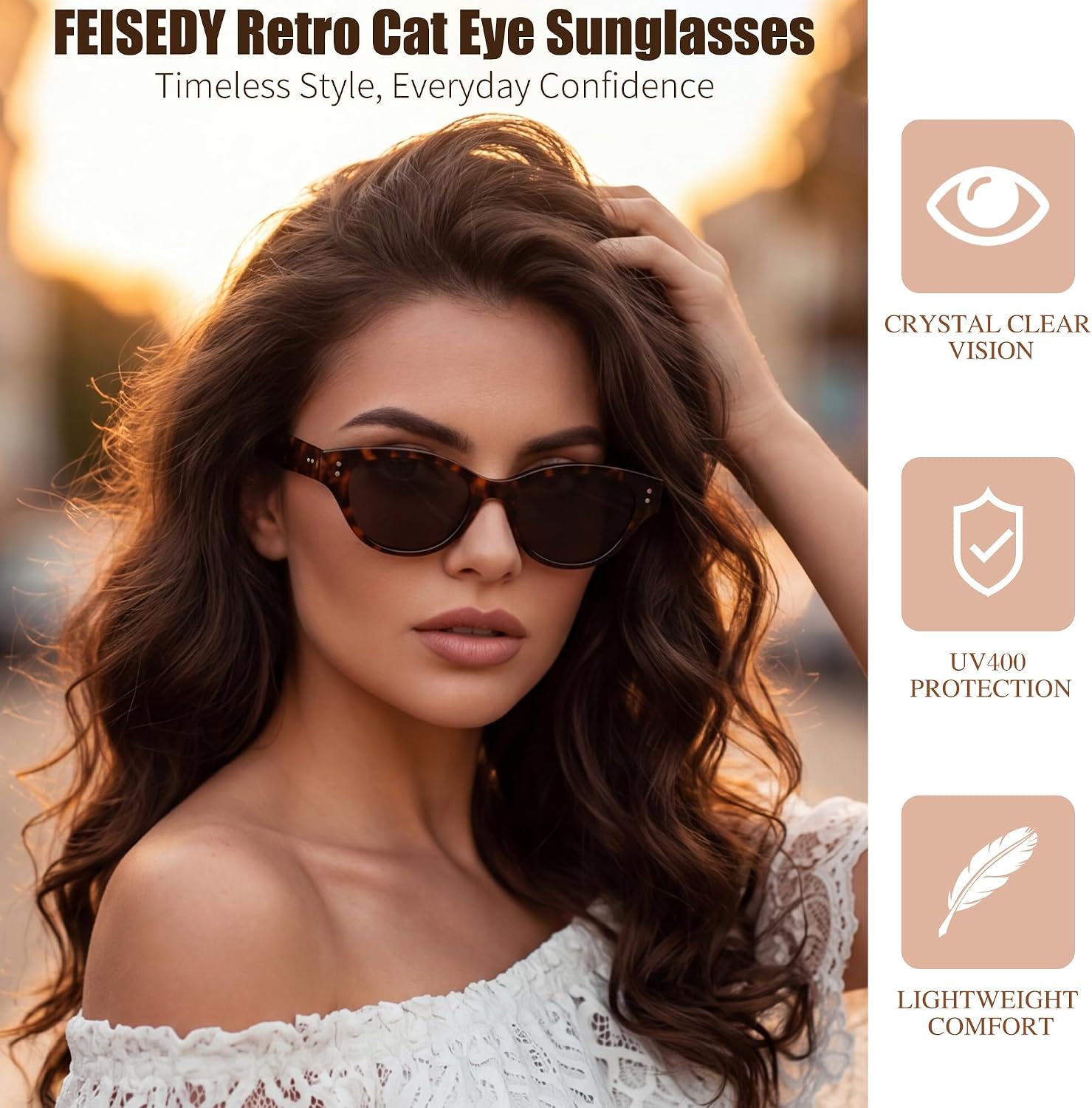 商品图片 9 | B0GVNVB7XS | FEISEDY Retro Oval Cat Eye Sunglasses for Women UV400 Protection B0419
